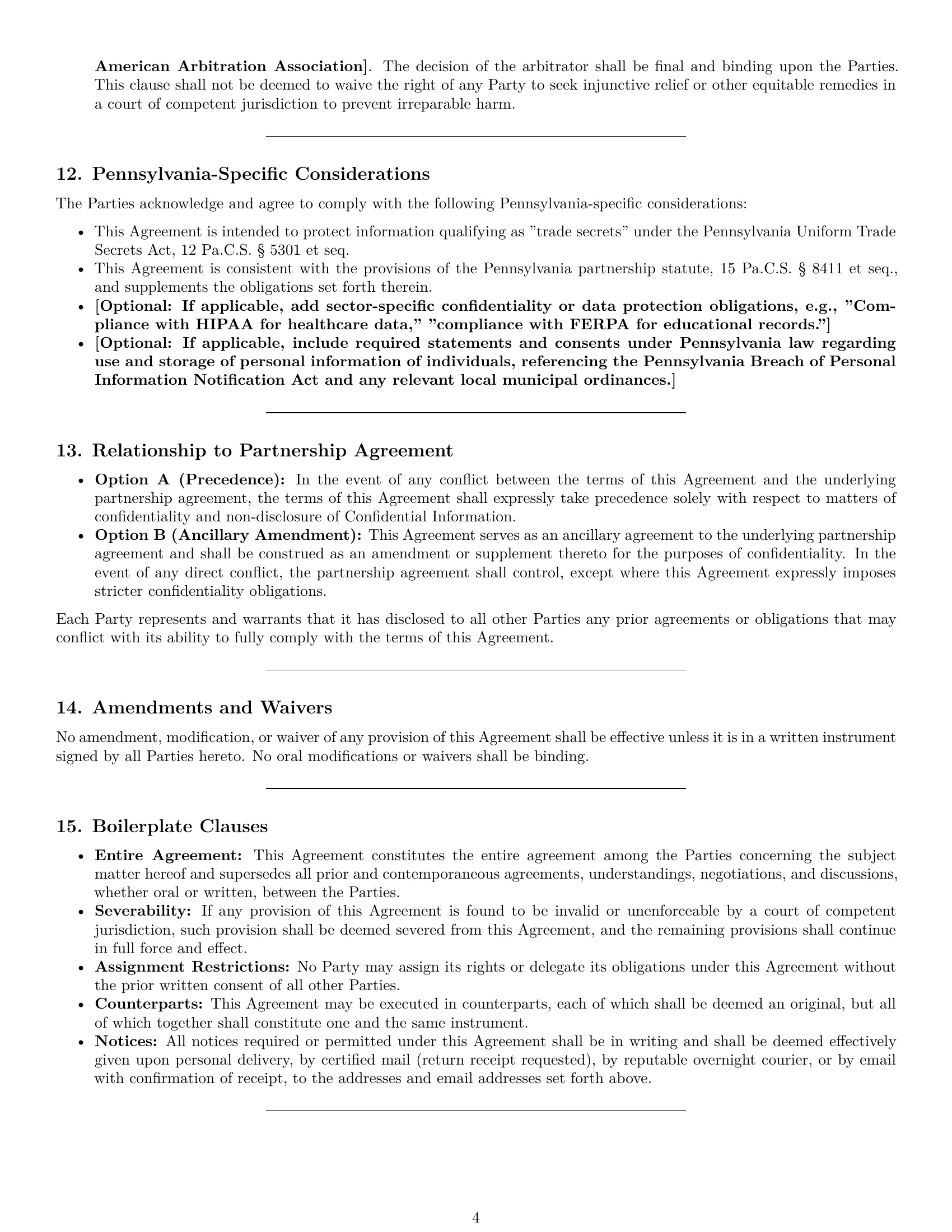 Preview page 4 of Pro Pennsylvania partnership nda template