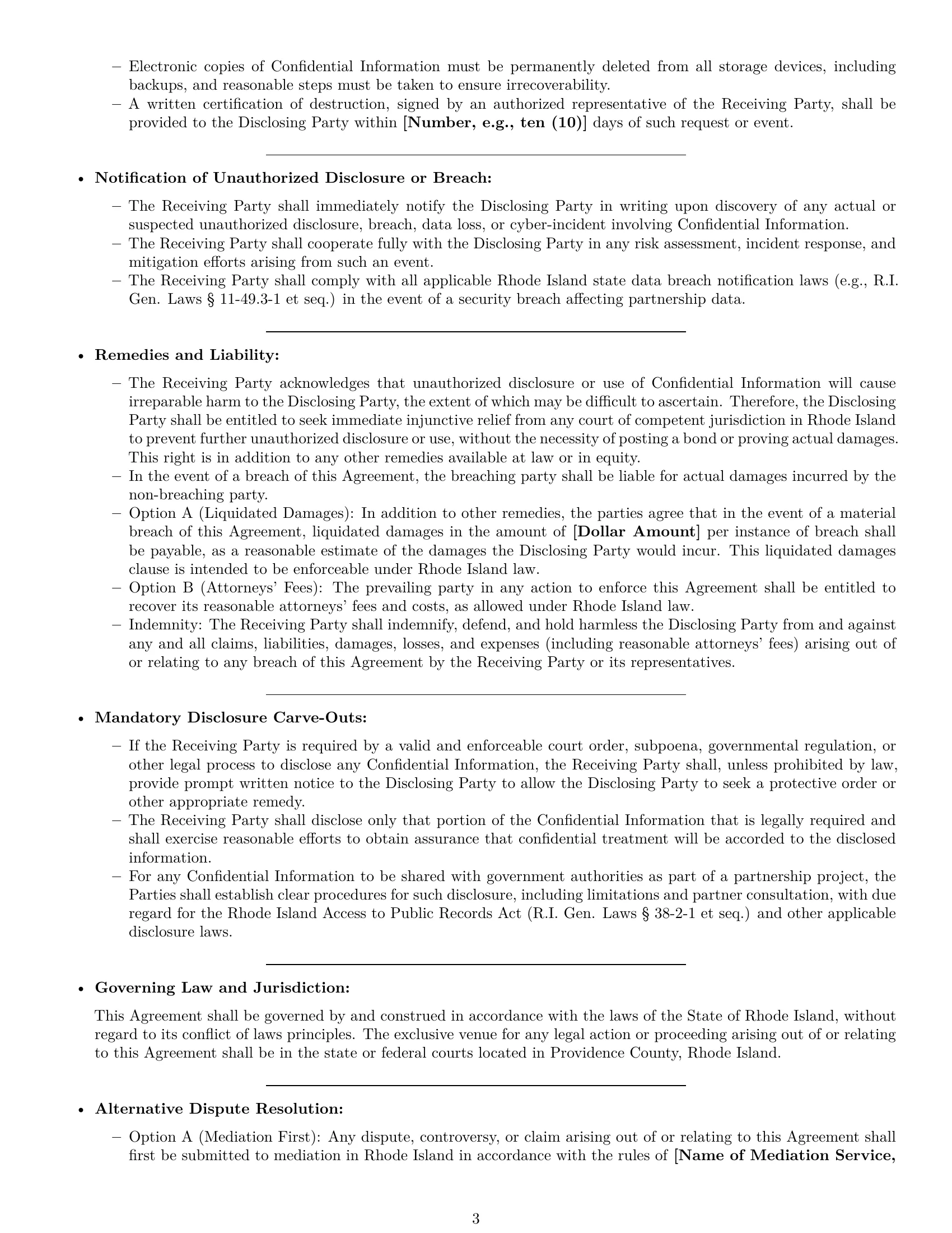 Preview page 3 of Pro Rhode Island partnership nda template