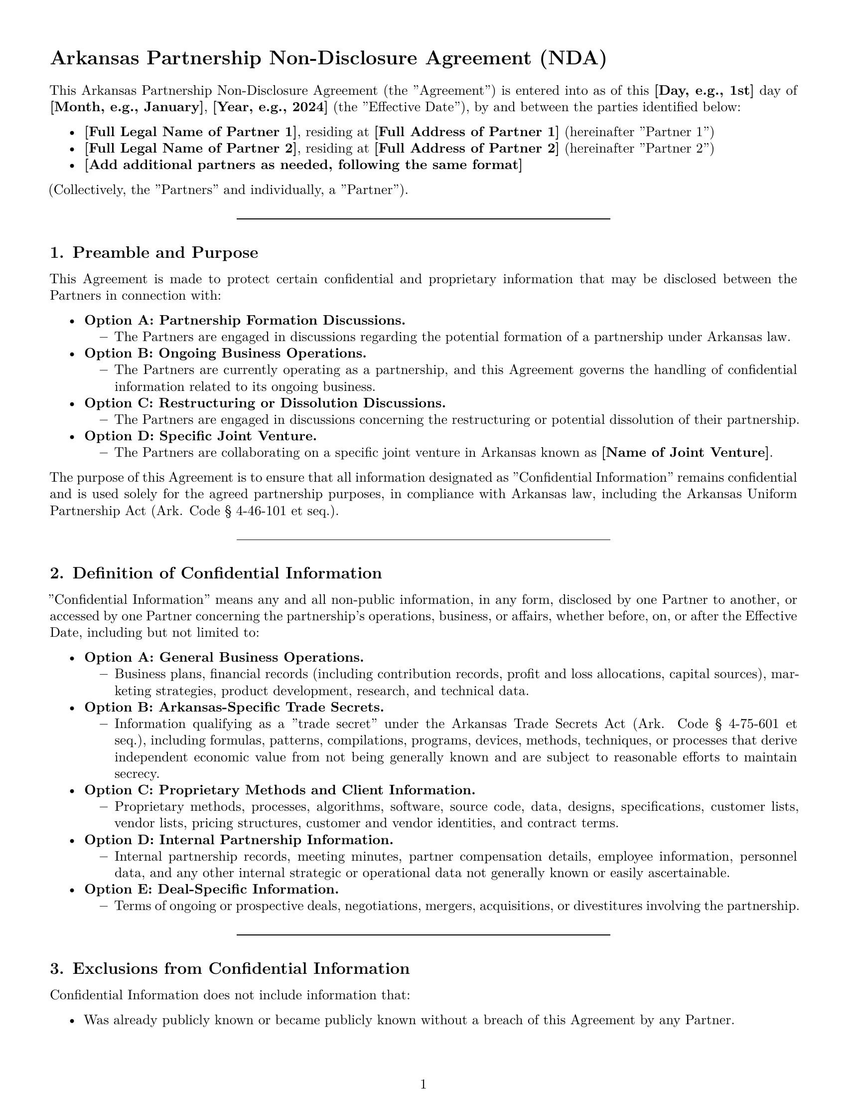 Preview page 1 of Pro Arkansas partnership nda template