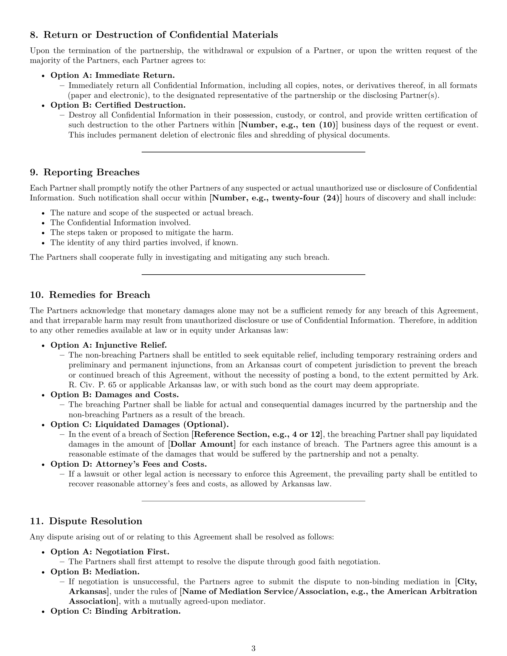 Preview page 3 of Pro Arkansas partnership nda template