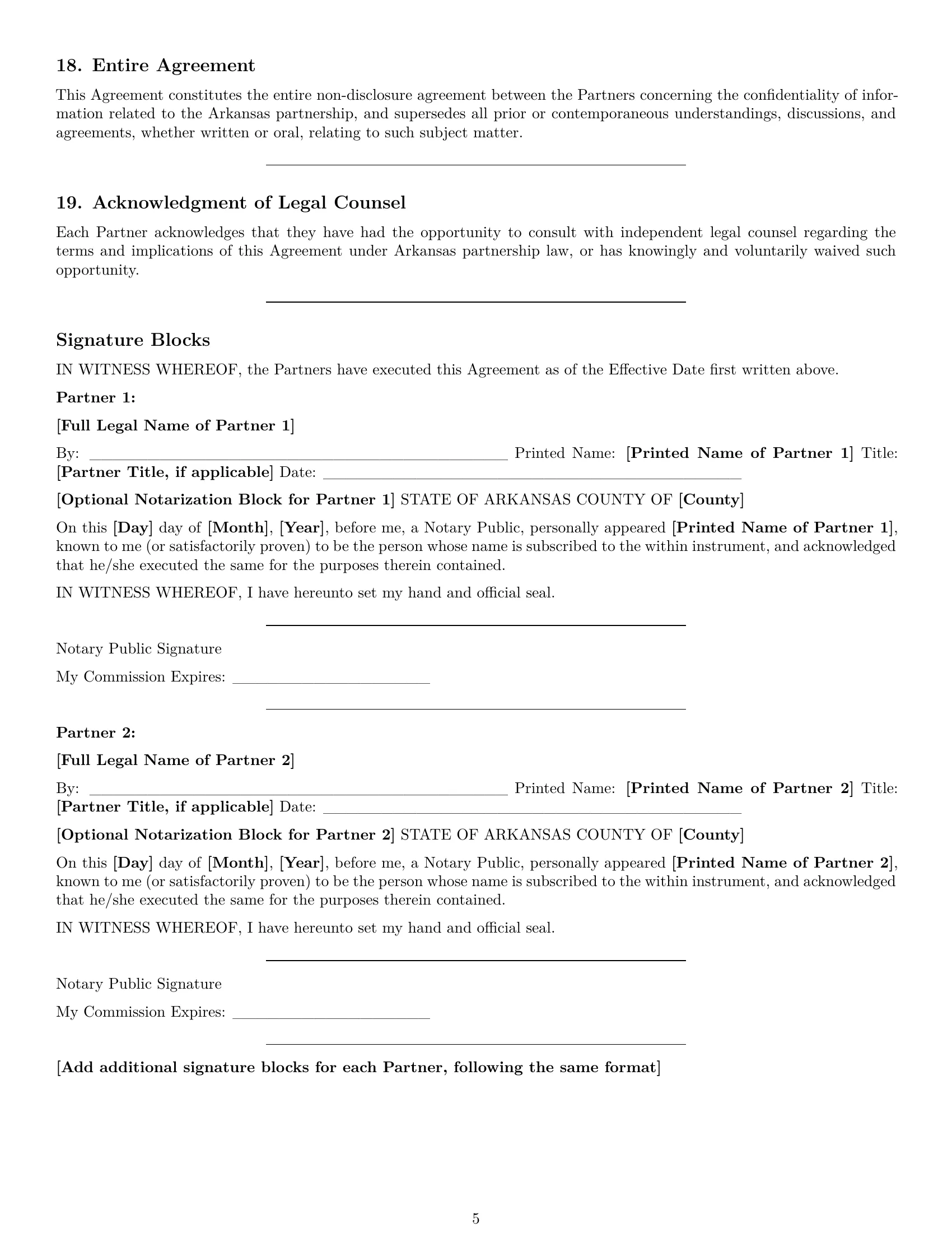 Preview page 5 of Pro Arkansas partnership nda template