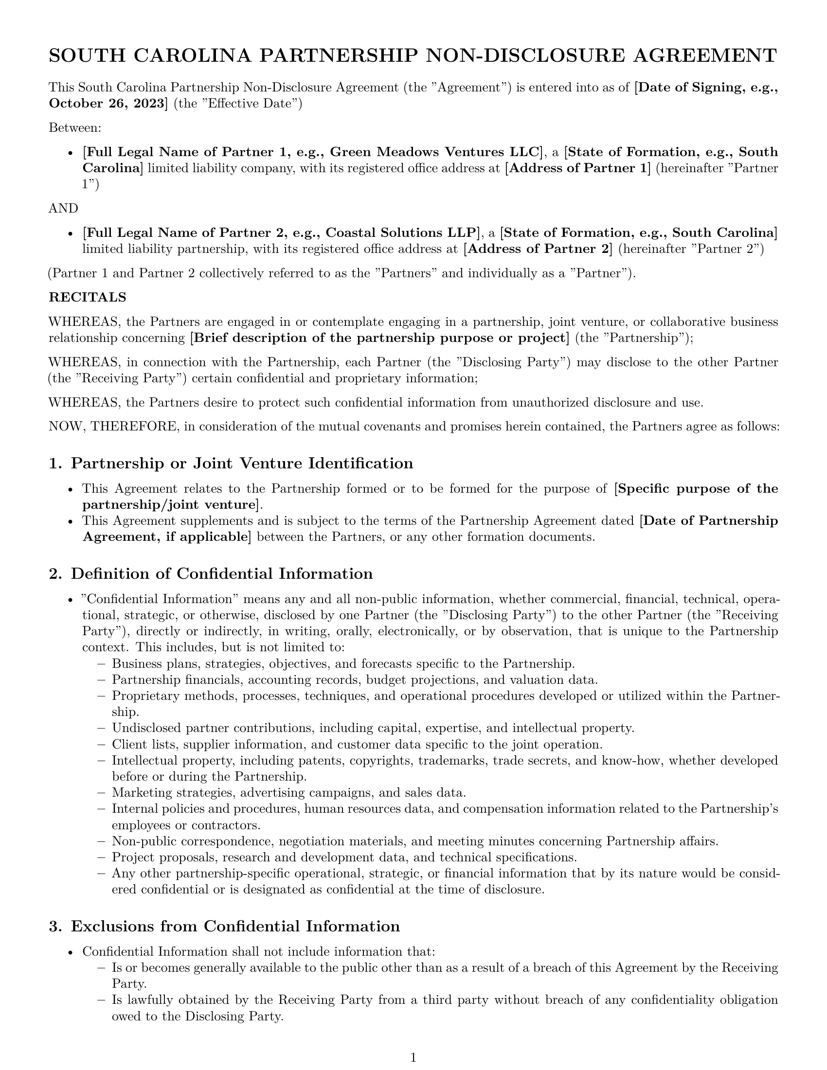 Preview page 1 of Pro South Carolina partnership nda template