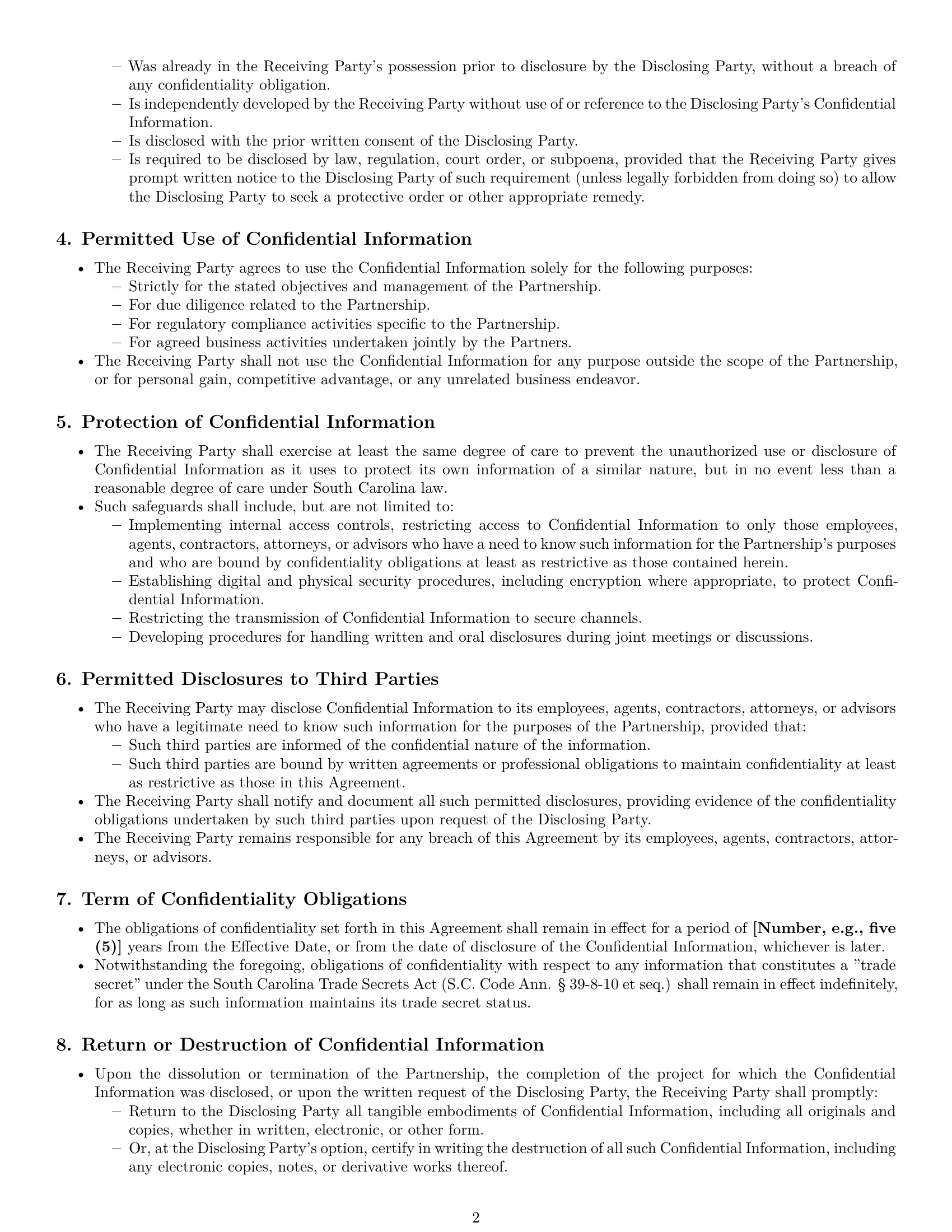 Preview page 2 of Pro South Carolina partnership nda template
