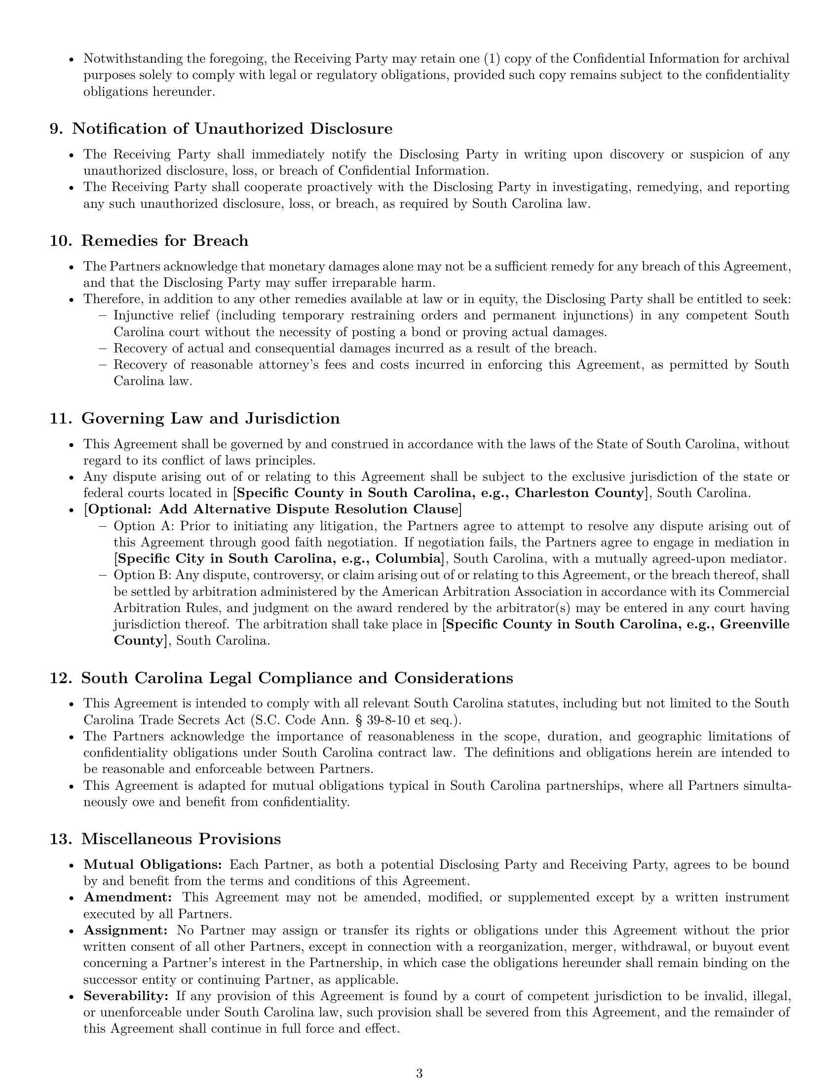 Preview page 3 of Pro South Carolina partnership nda template