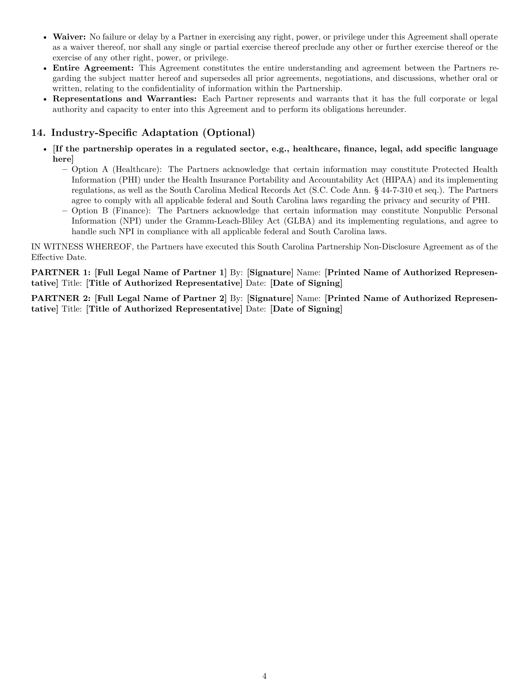 Preview page 4 of Pro South Carolina partnership nda template