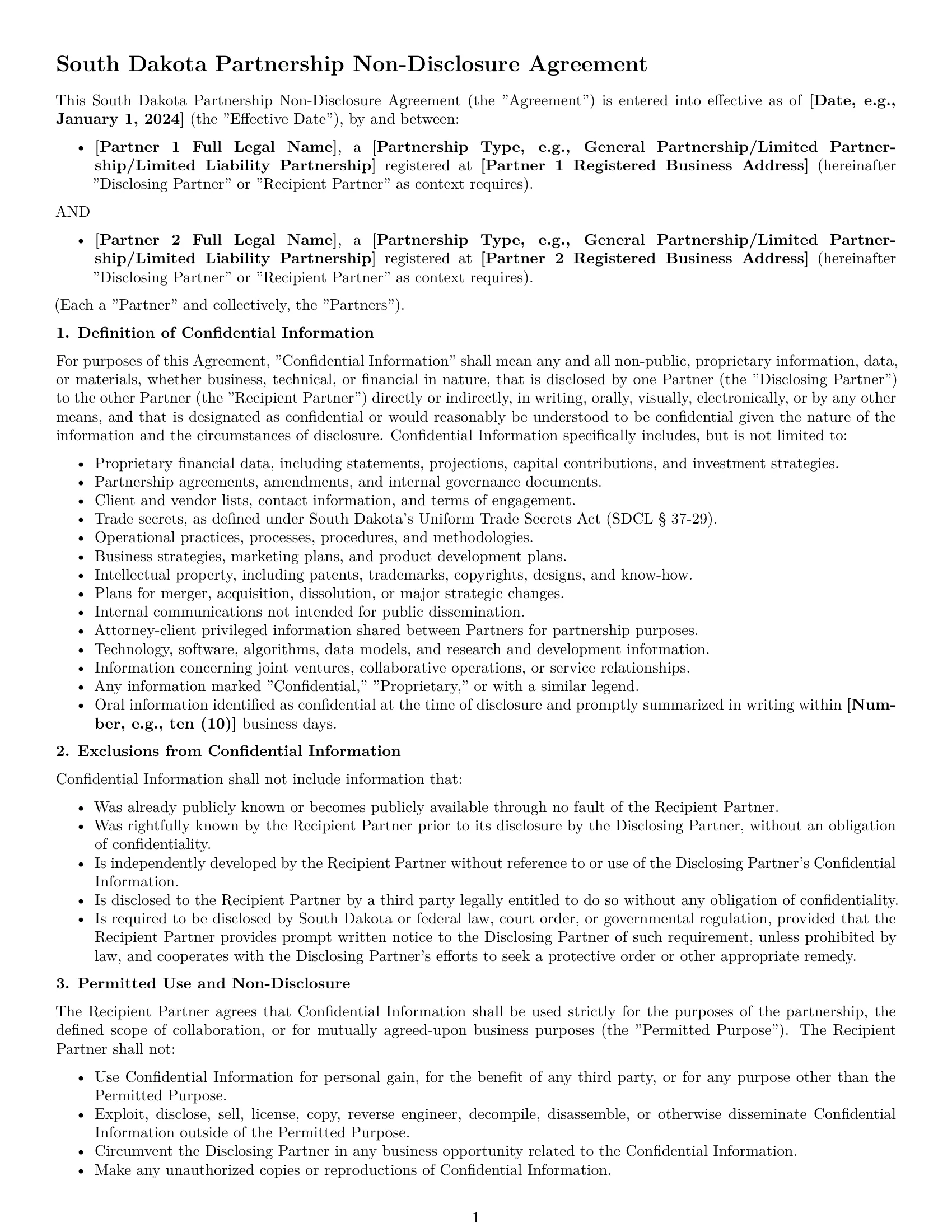 Preview page 1 of Pro South Dakota partnership nda template
