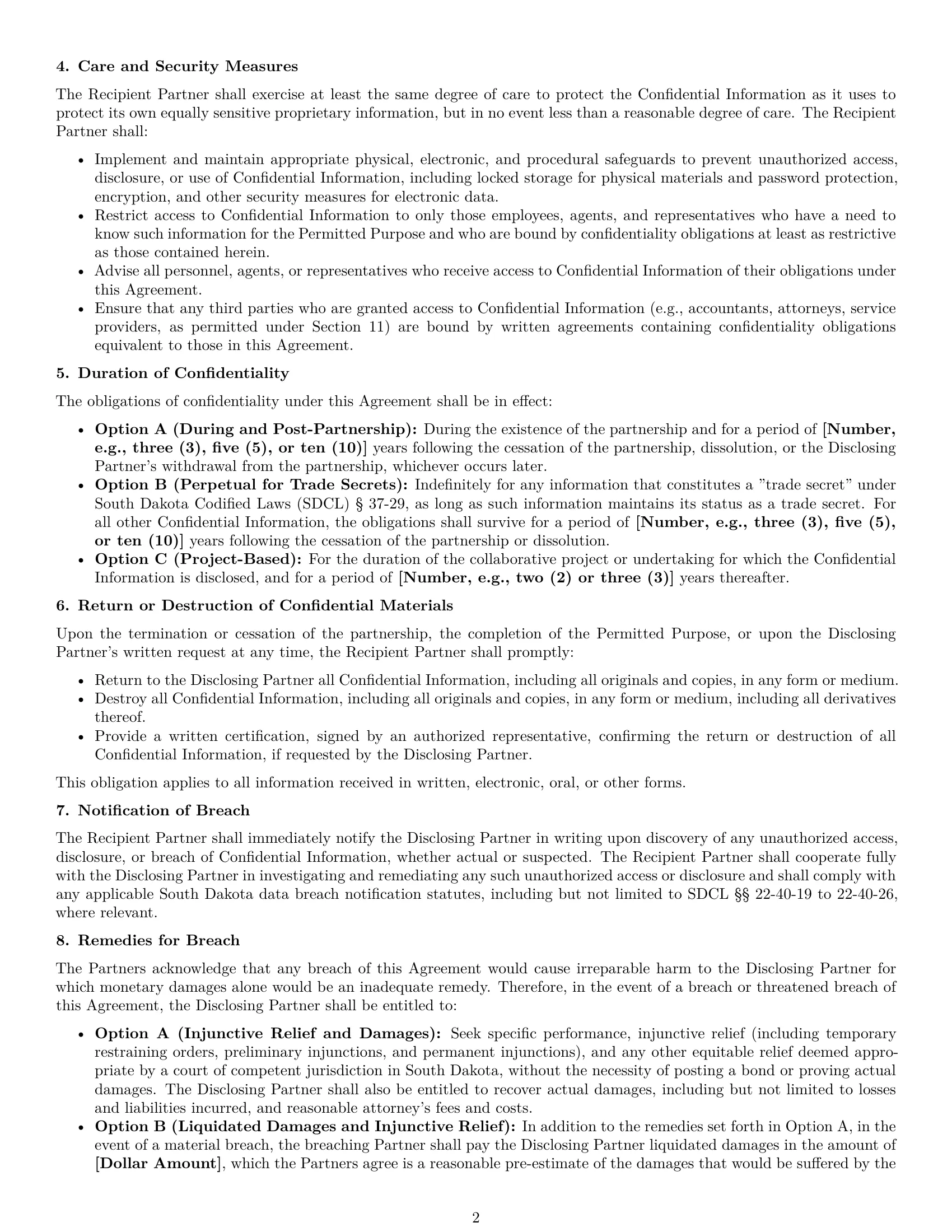 Preview page 2 of Pro South Dakota partnership nda template