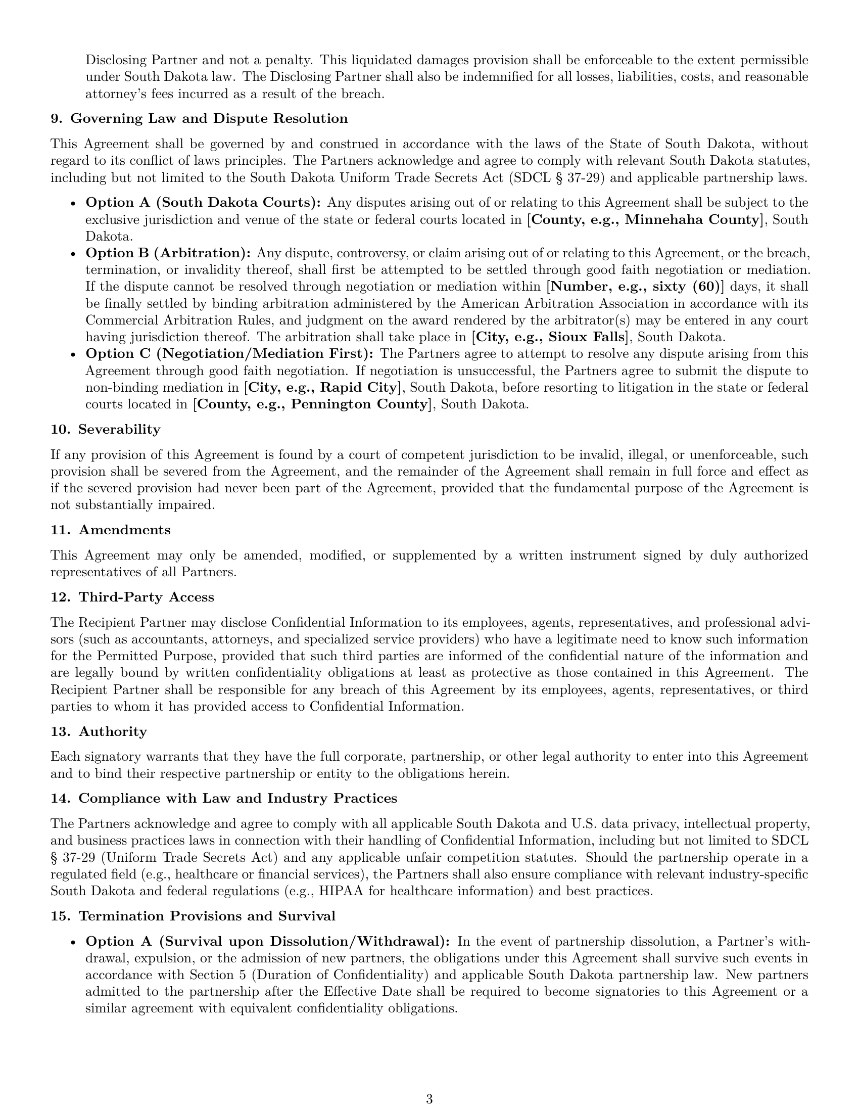 Preview page 3 of Pro South Dakota partnership nda template