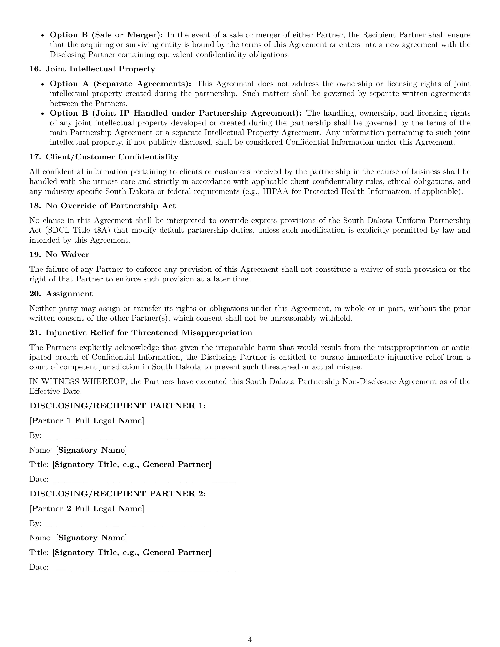 Preview page 4 of Pro South Dakota partnership nda template