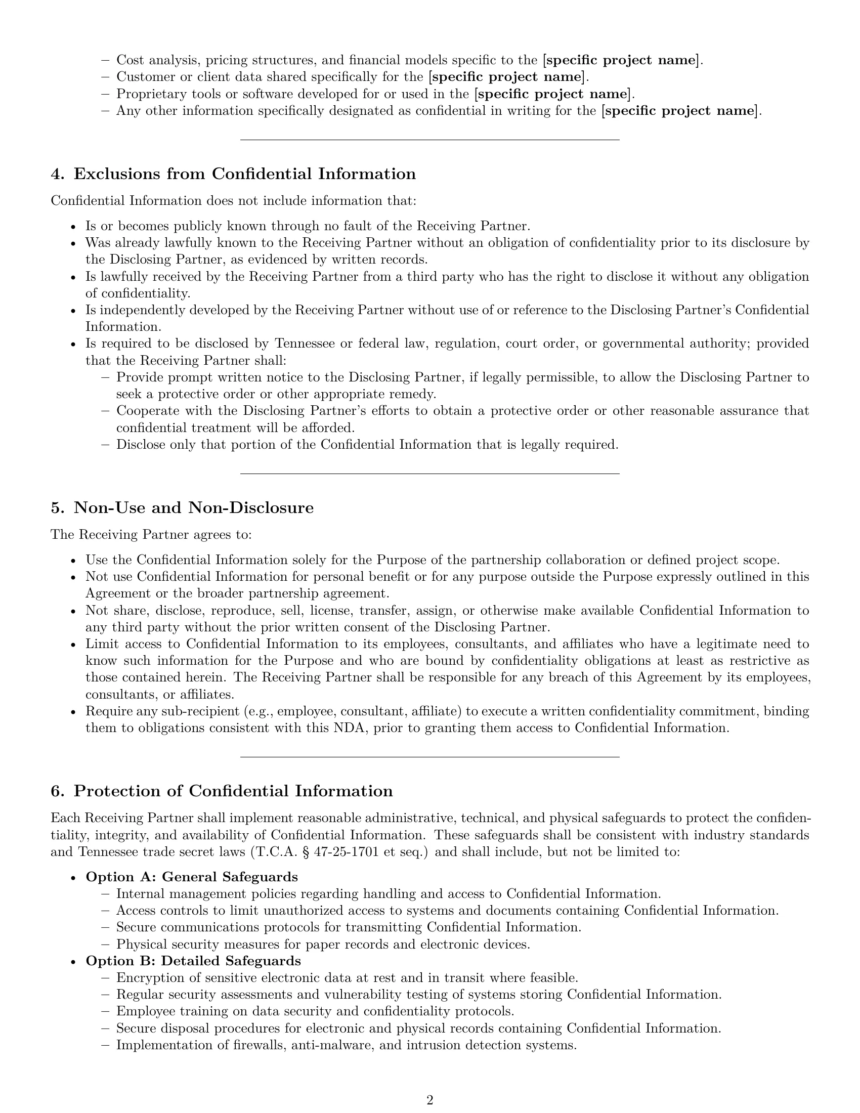 Preview page 2 of Pro Tennessee partnership nda template