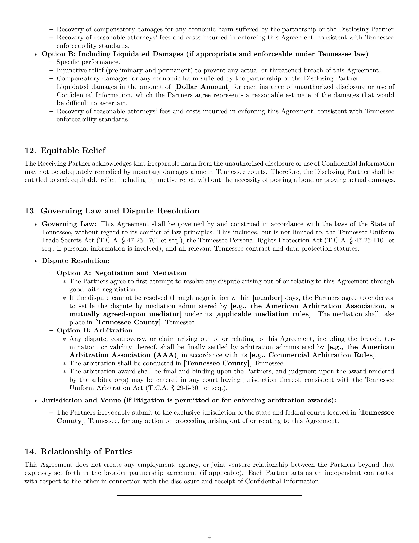 Preview page 4 of Pro Tennessee partnership nda template