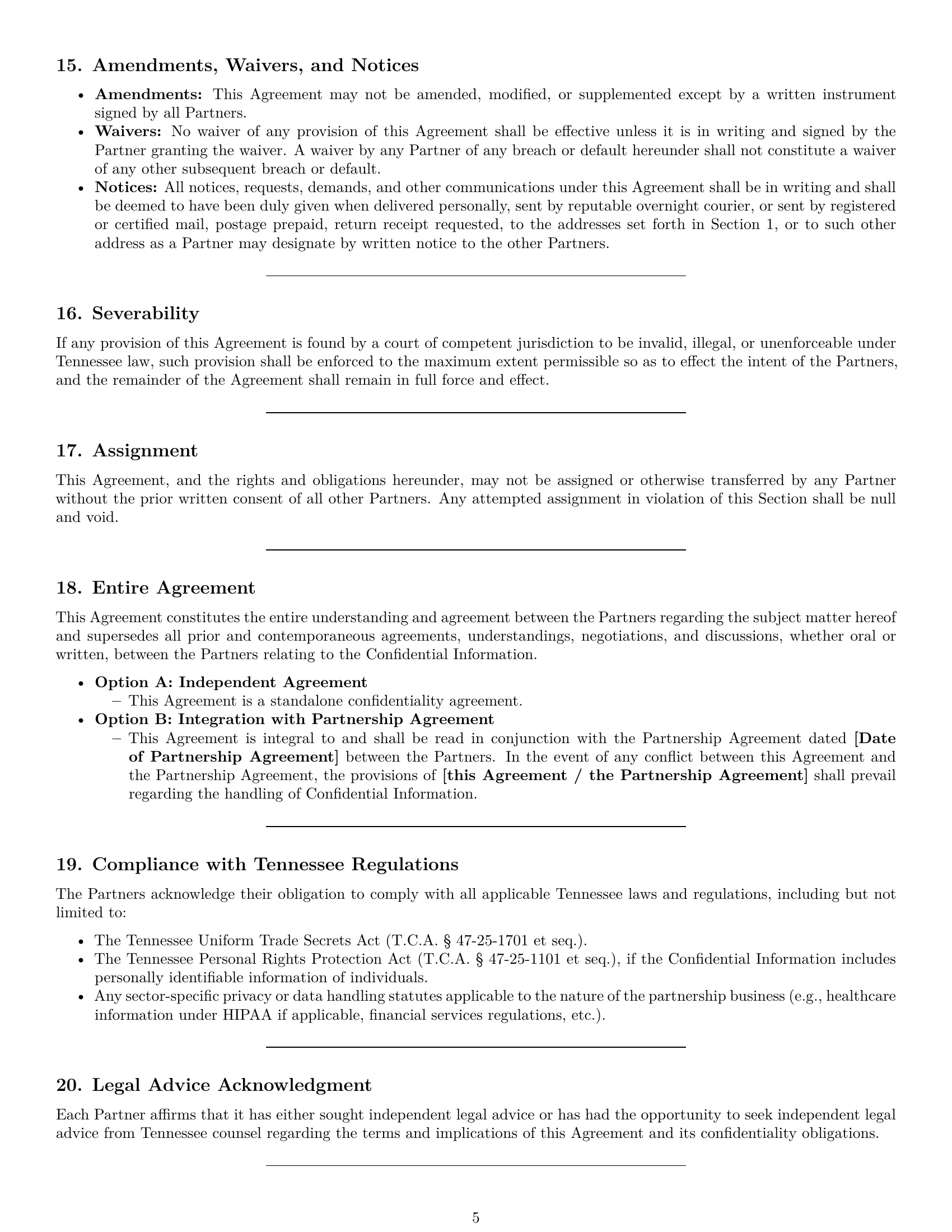 Preview page 5 of Pro Tennessee partnership nda template