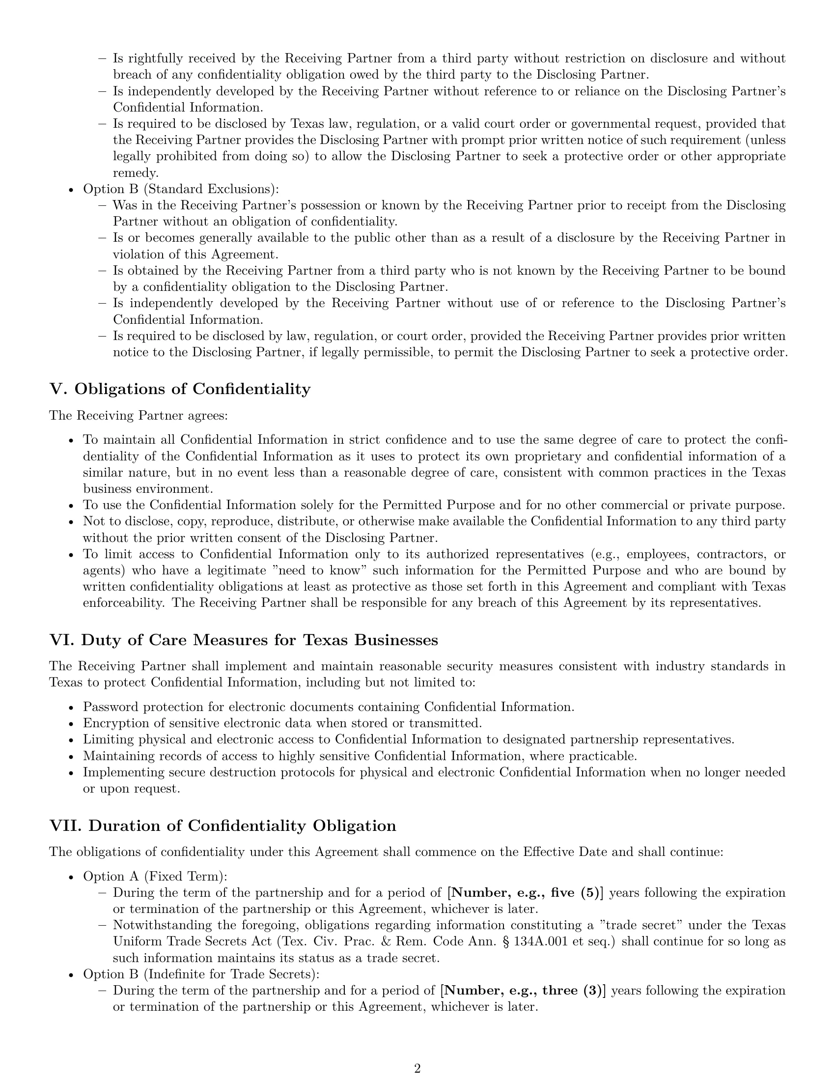 Preview page 2 of Pro Texas partnership nda template