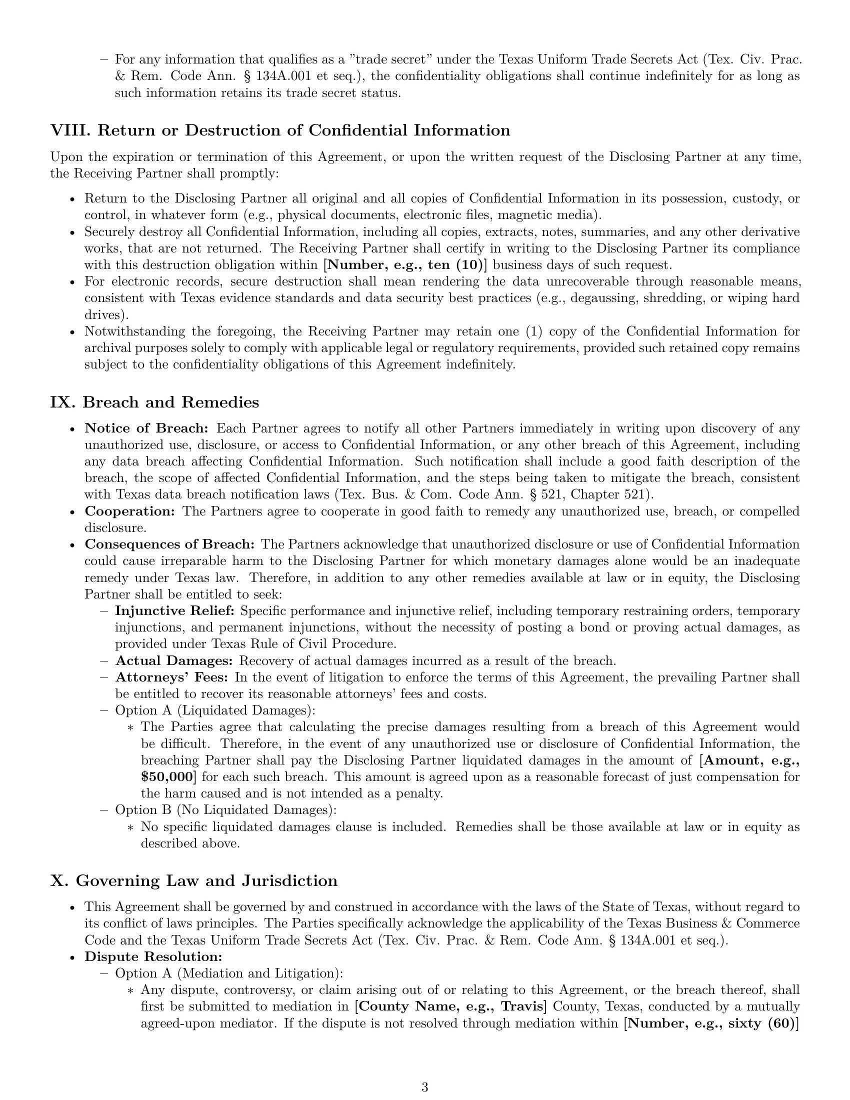 Preview page 3 of Pro Texas partnership nda template
