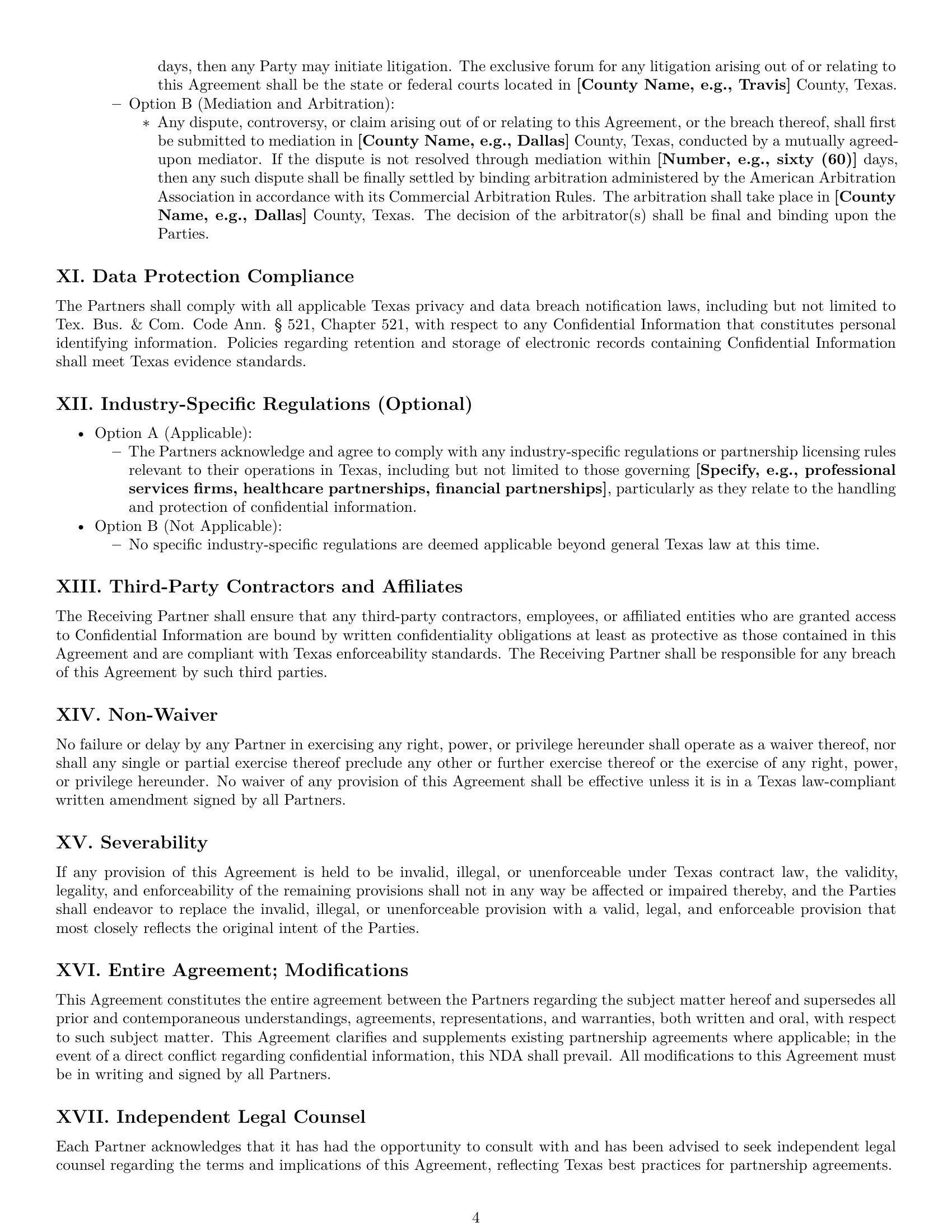Preview page 4 of Pro Texas partnership nda template
