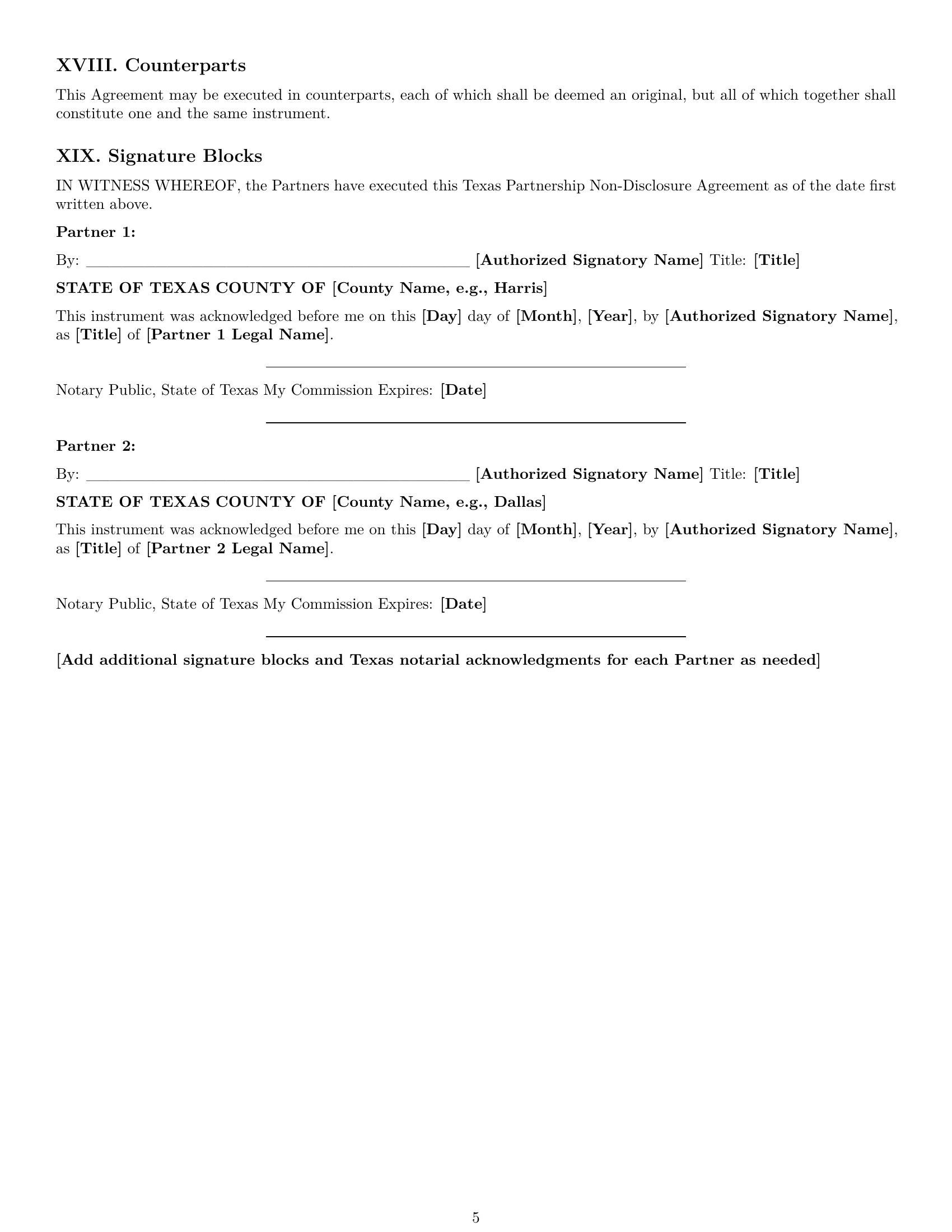 Preview page 5 of Pro Texas partnership nda template
