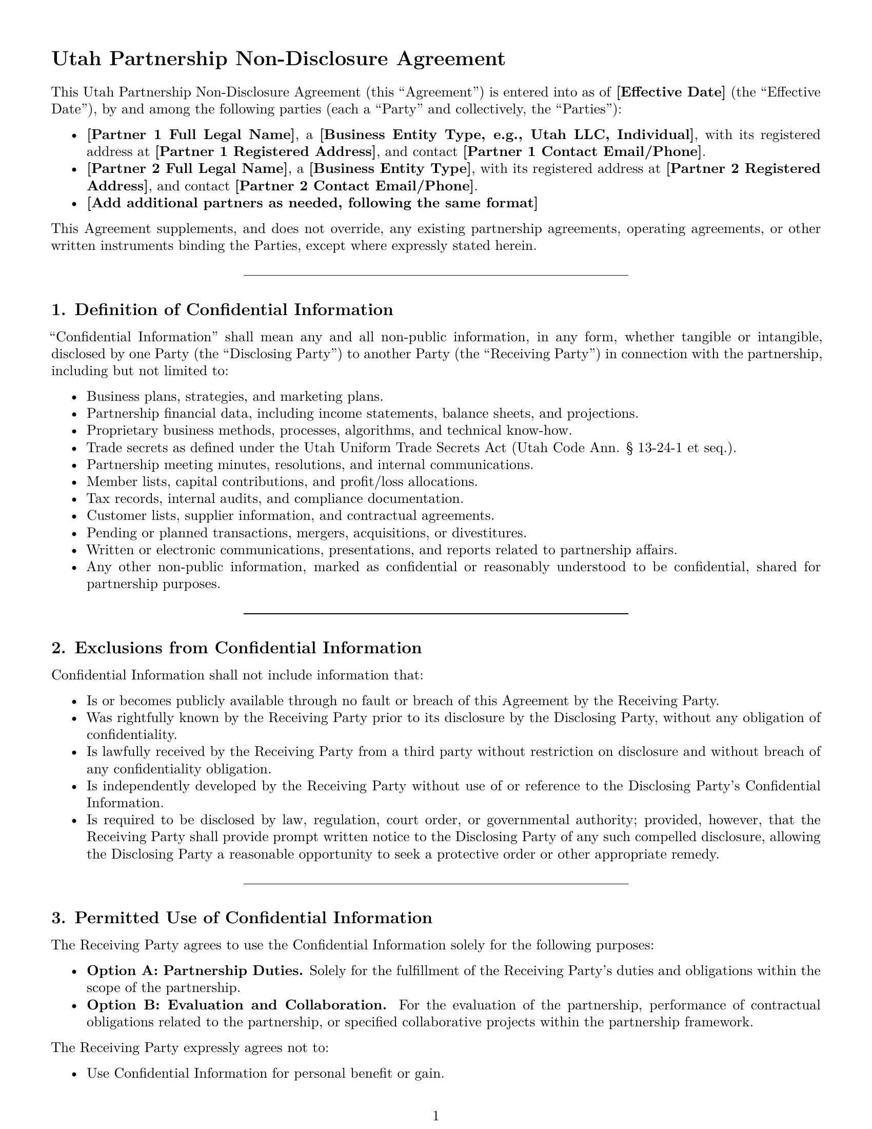 Preview page 1 of Pro Utah partnership nda template