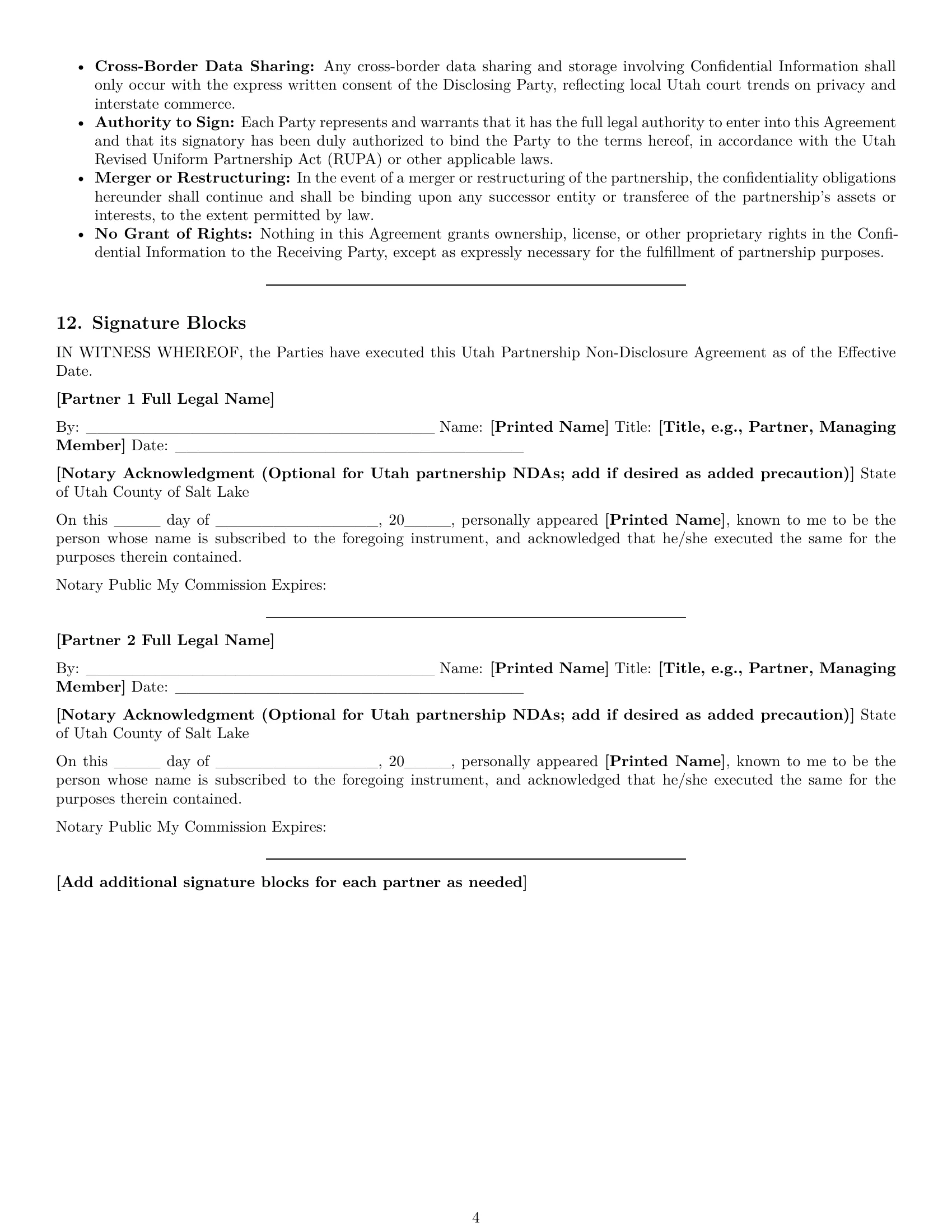 Preview page 4 of Pro Utah partnership nda template