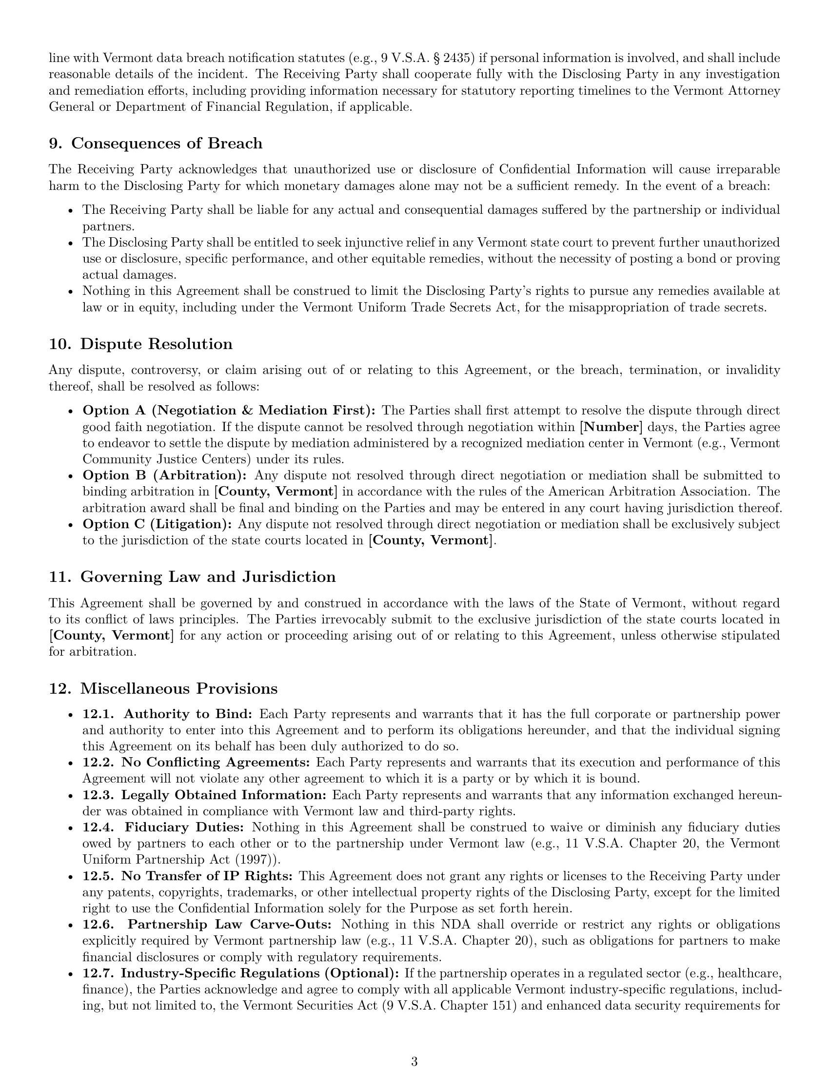 Preview page 3 of Pro Vermont partnership nda template
