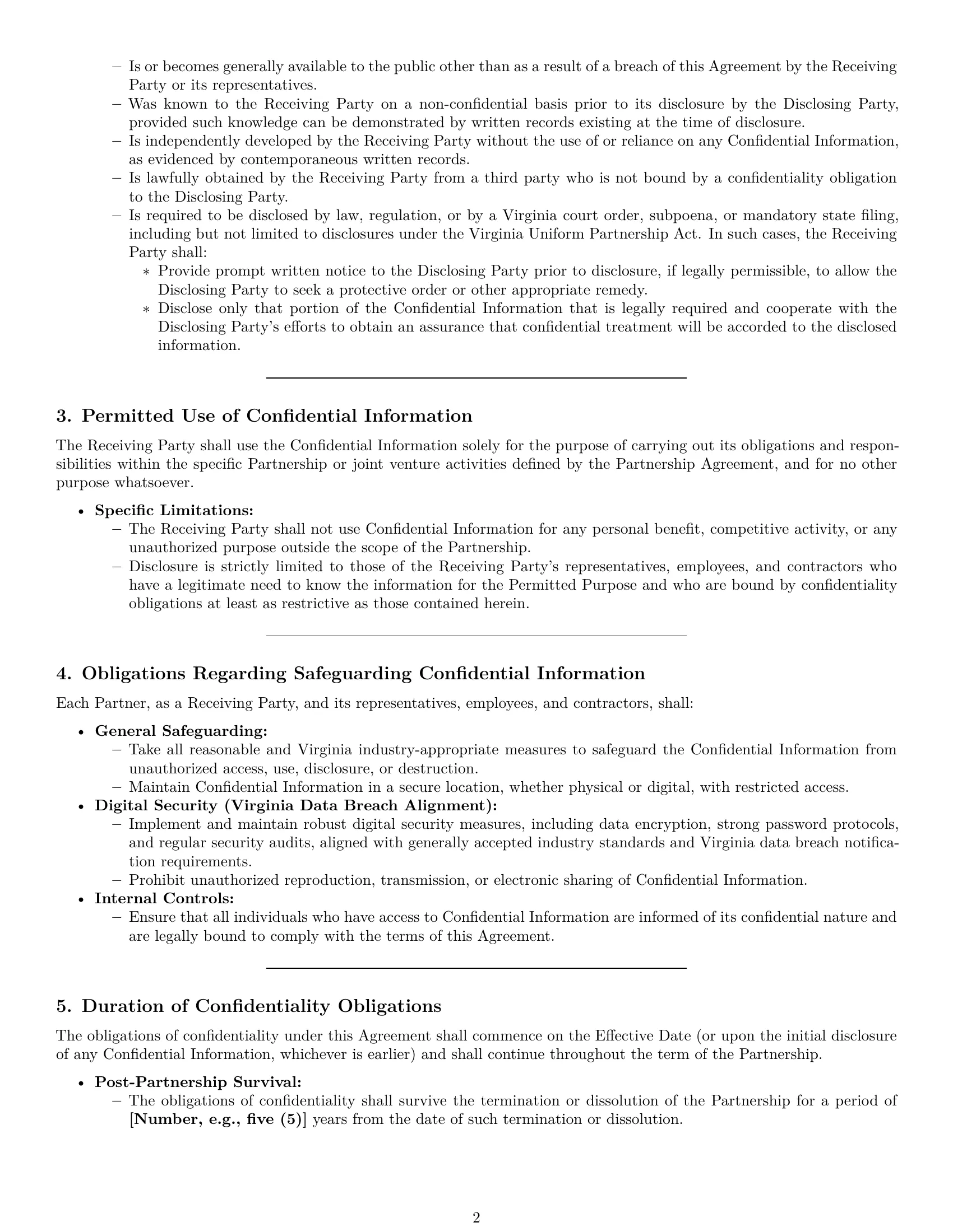 Preview page 2 of Pro Virginia partnership nda template