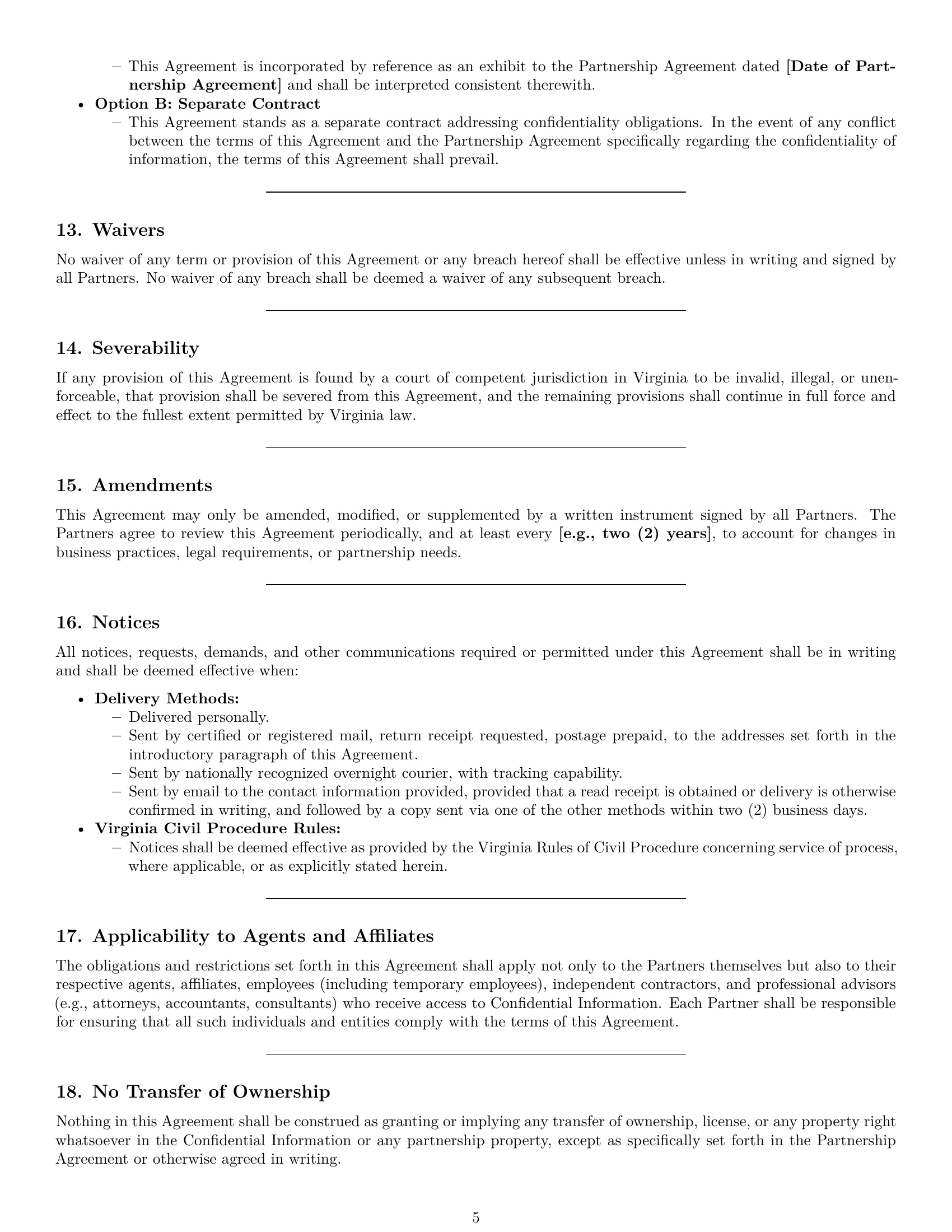 Preview page 5 of Pro Virginia partnership nda template