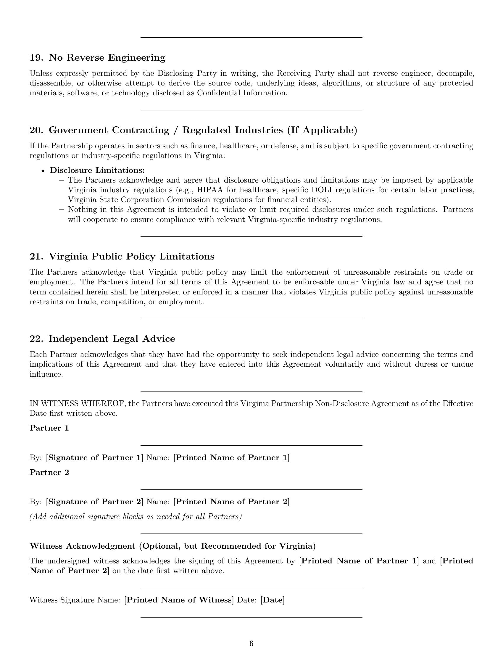Preview page 6 of Pro Virginia partnership nda template