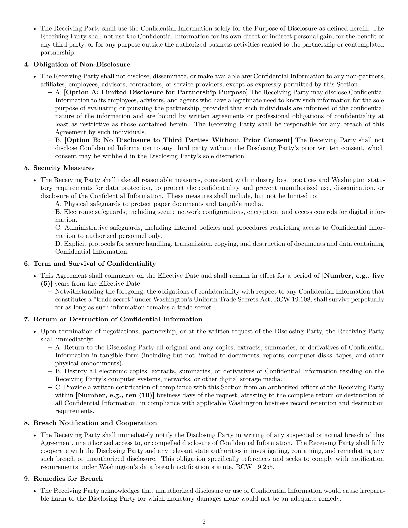 Preview page 2 of Pro Washington partnership nda template