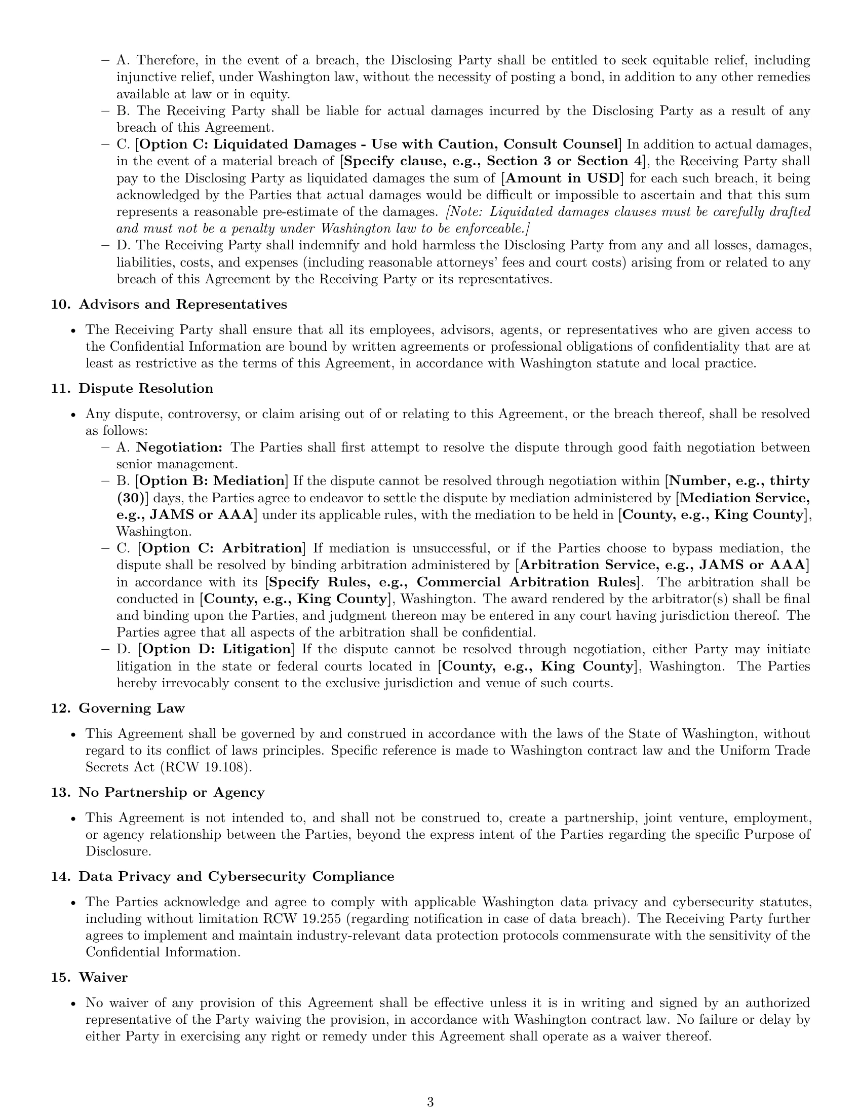 Preview page 3 of Pro Washington partnership nda template