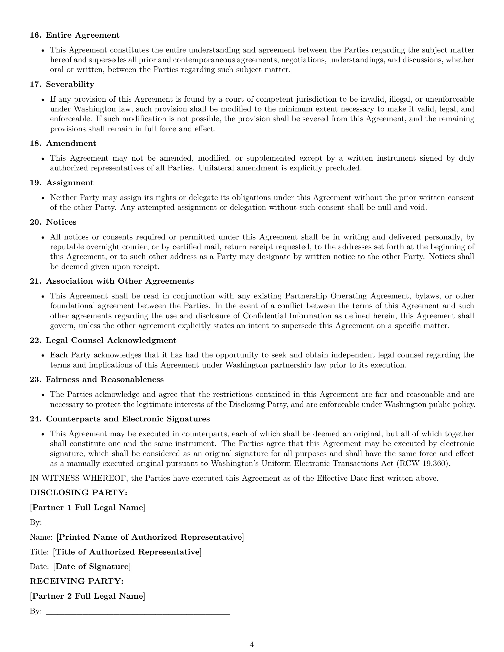 Preview page 4 of Pro Washington partnership nda template