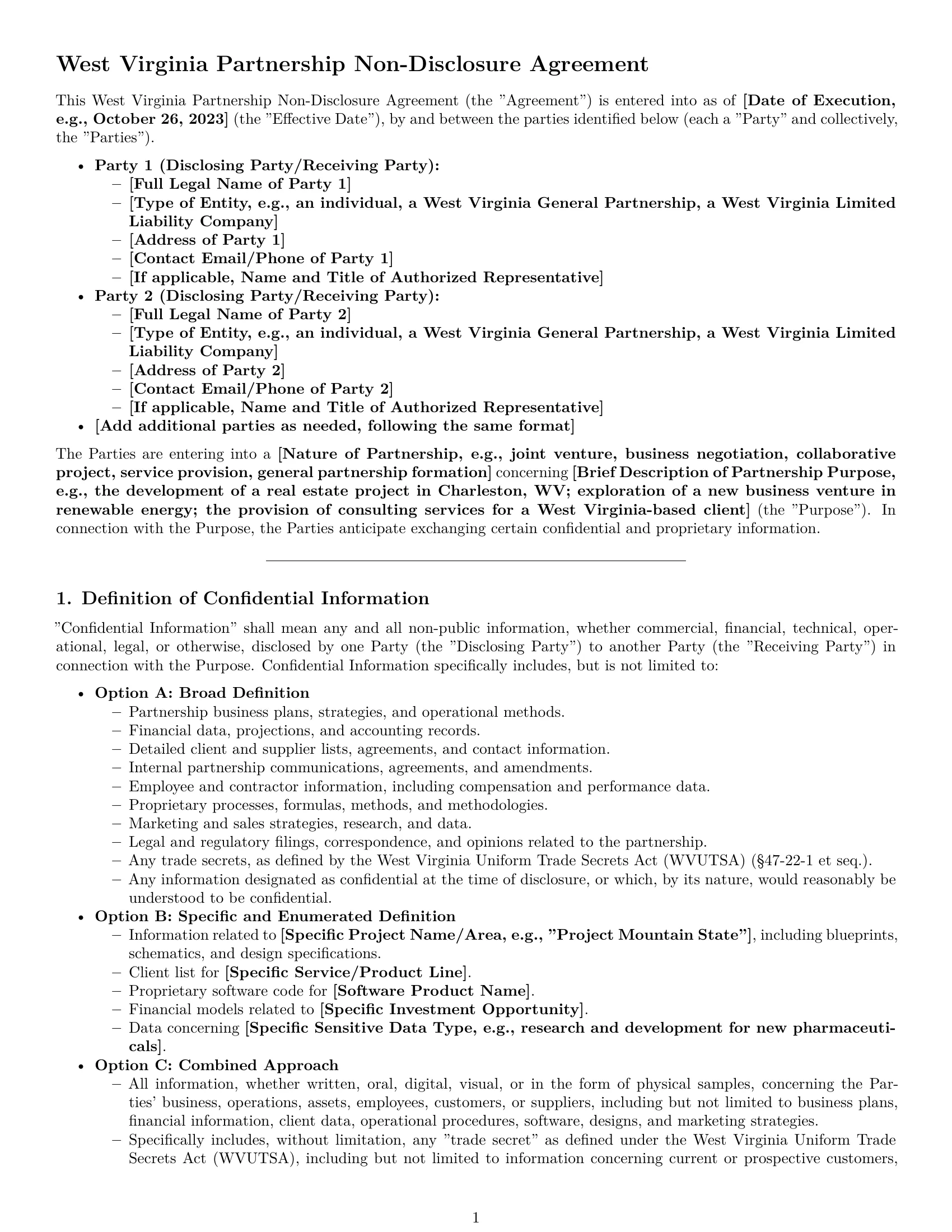 Preview page 1 of Pro West Virginia partnership nda template