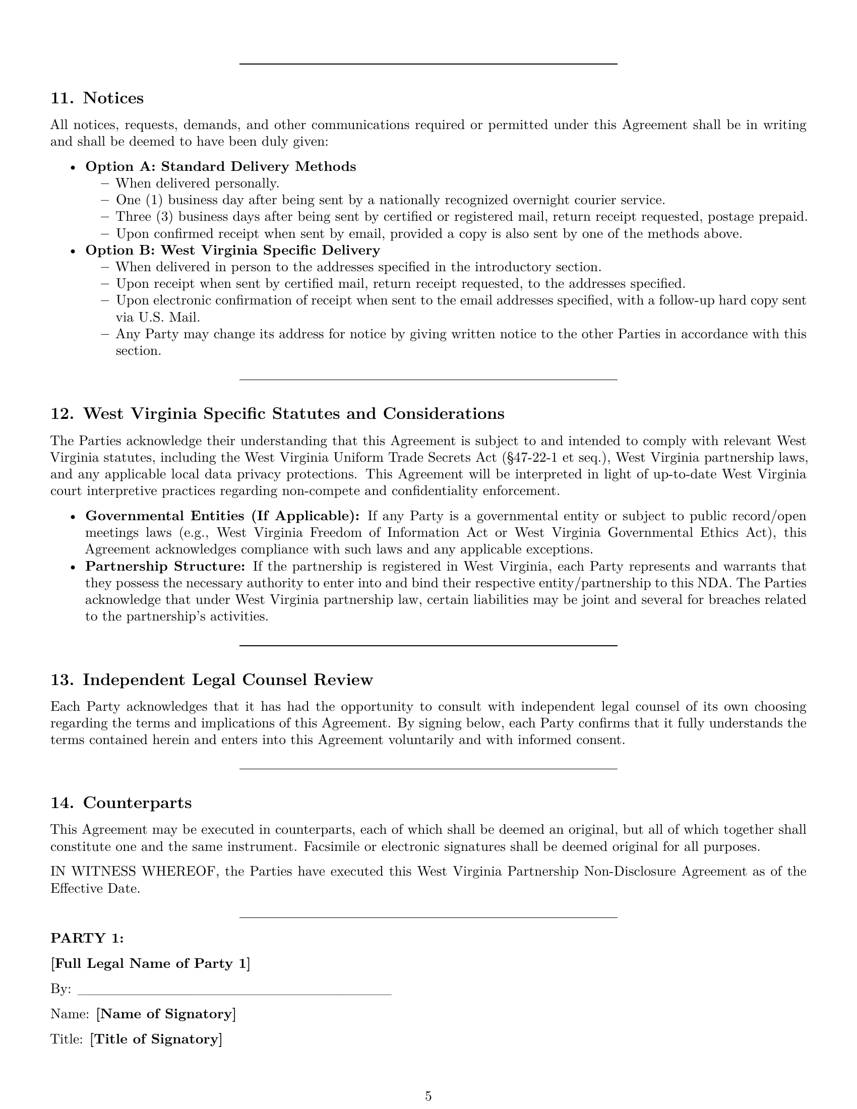 Preview page 5 of Pro West Virginia partnership nda template