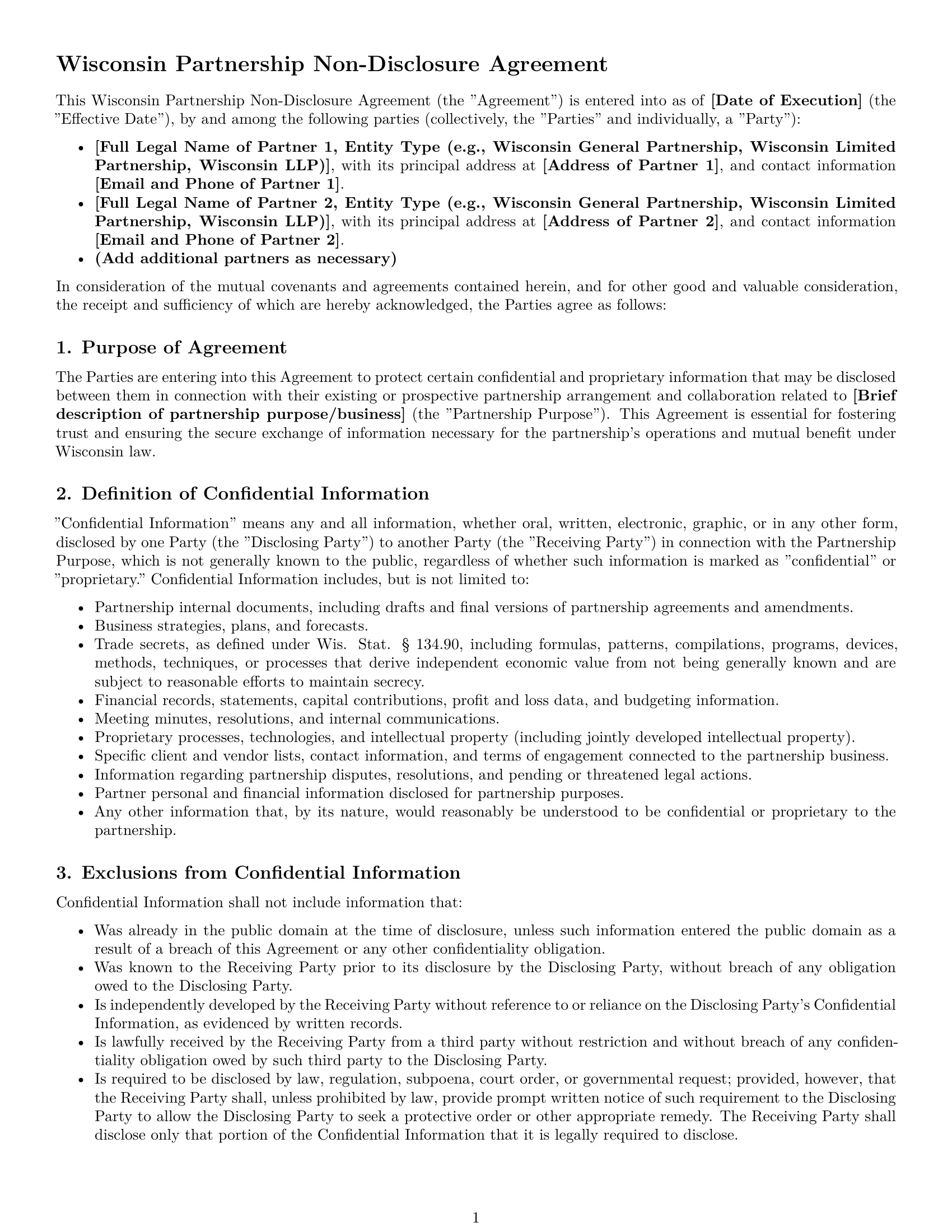 Preview page 1 of Pro Wisconsin partnership nda template