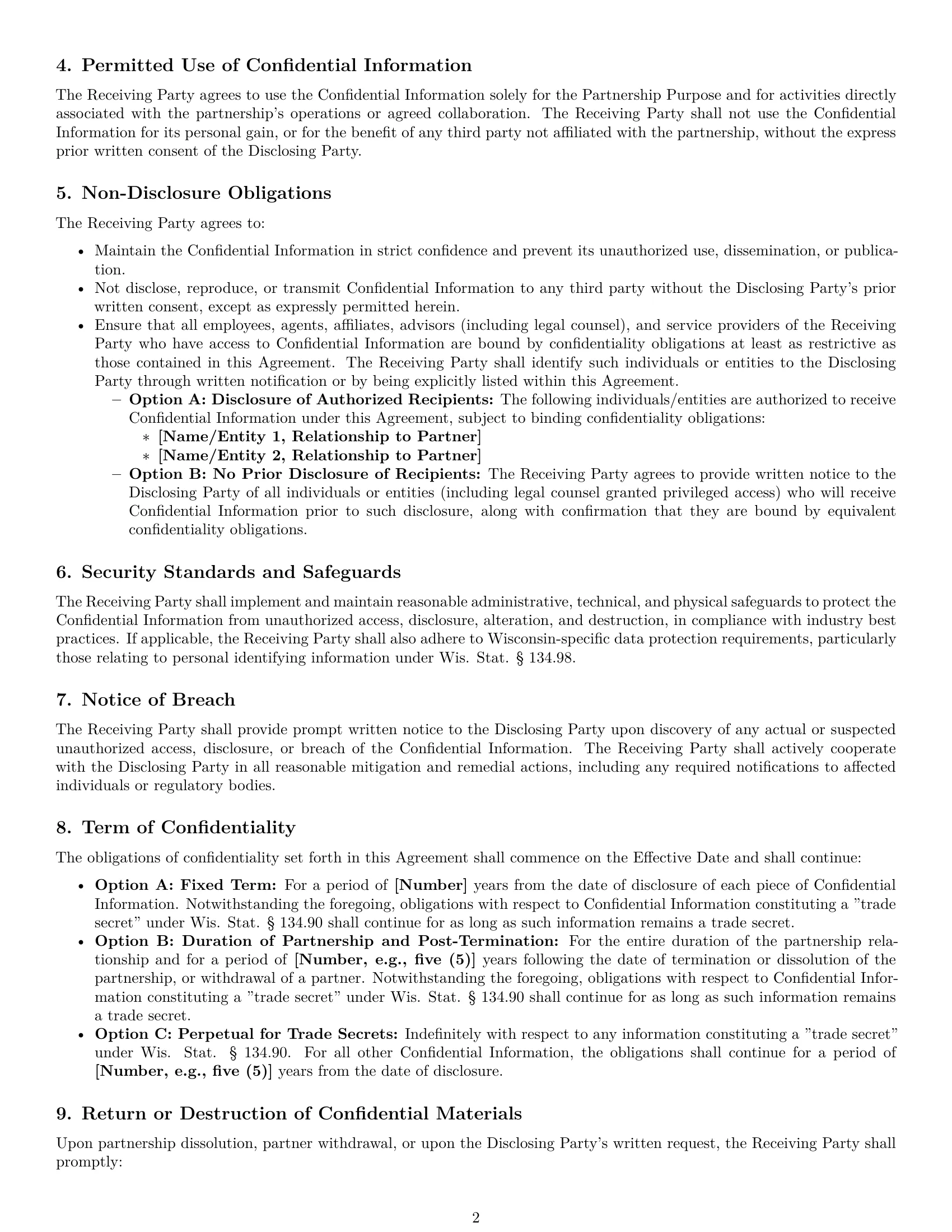 Preview page 2 of Pro Wisconsin partnership nda template