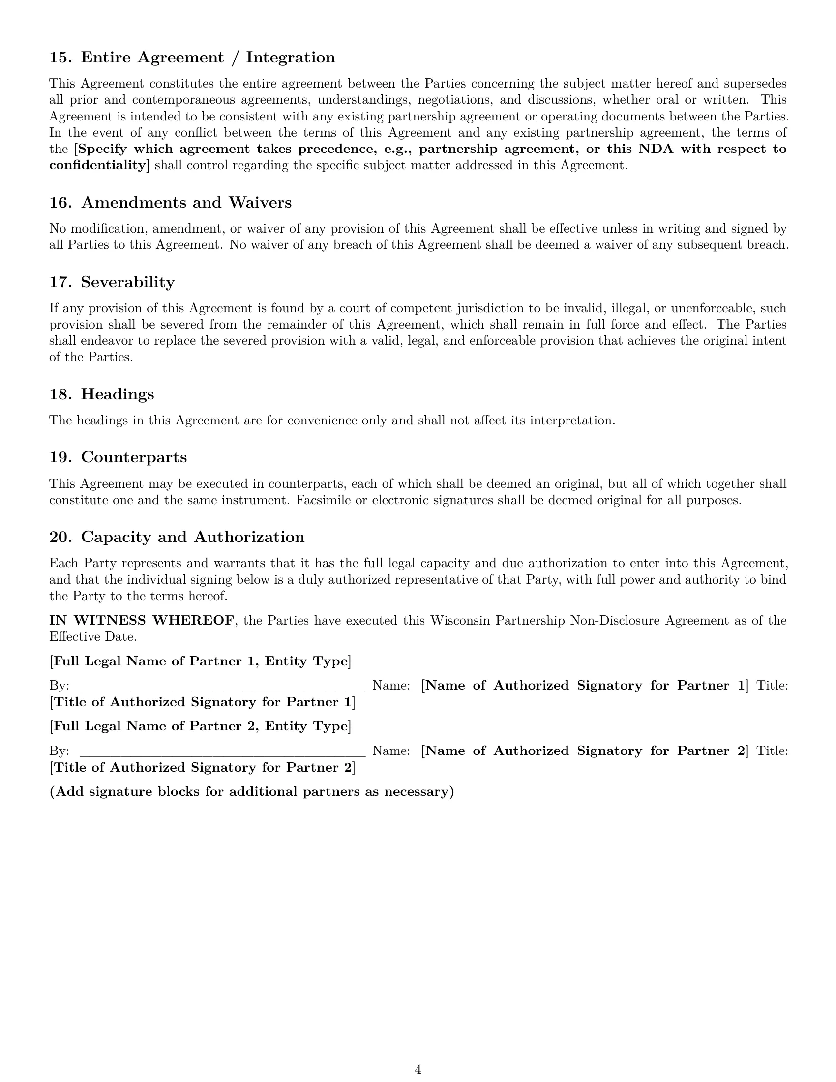 Preview page 4 of Pro Wisconsin partnership nda template
