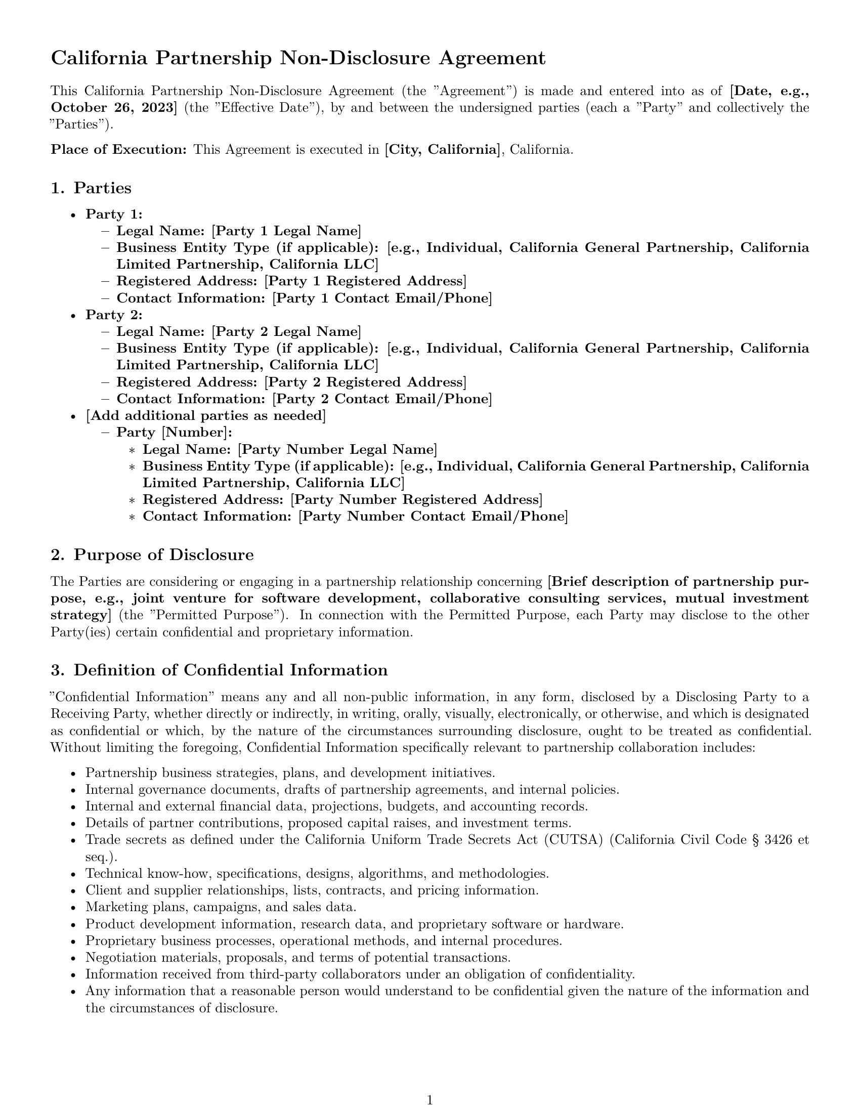 Preview page 1 of Pro California partnership nda template