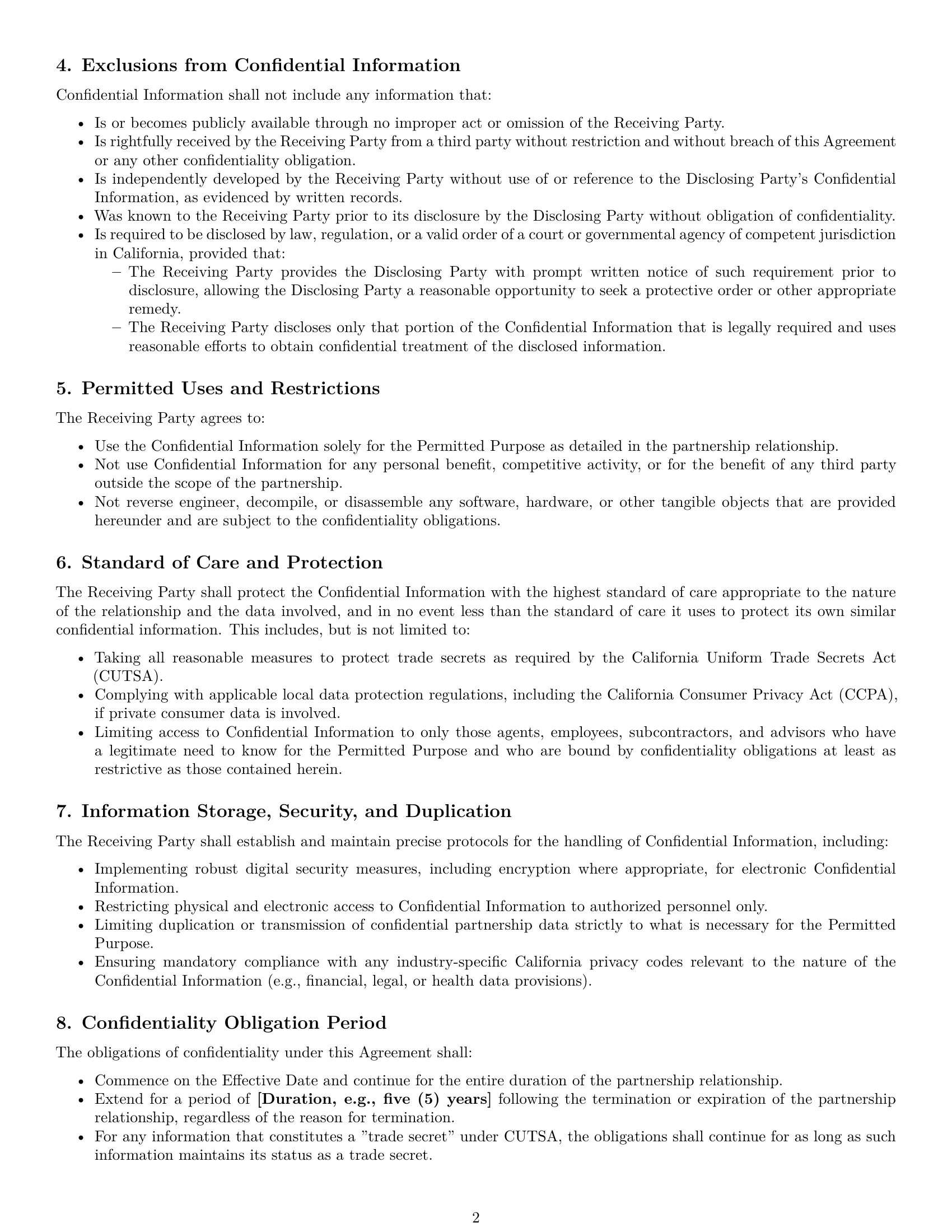 Preview page 2 of Pro California partnership nda template