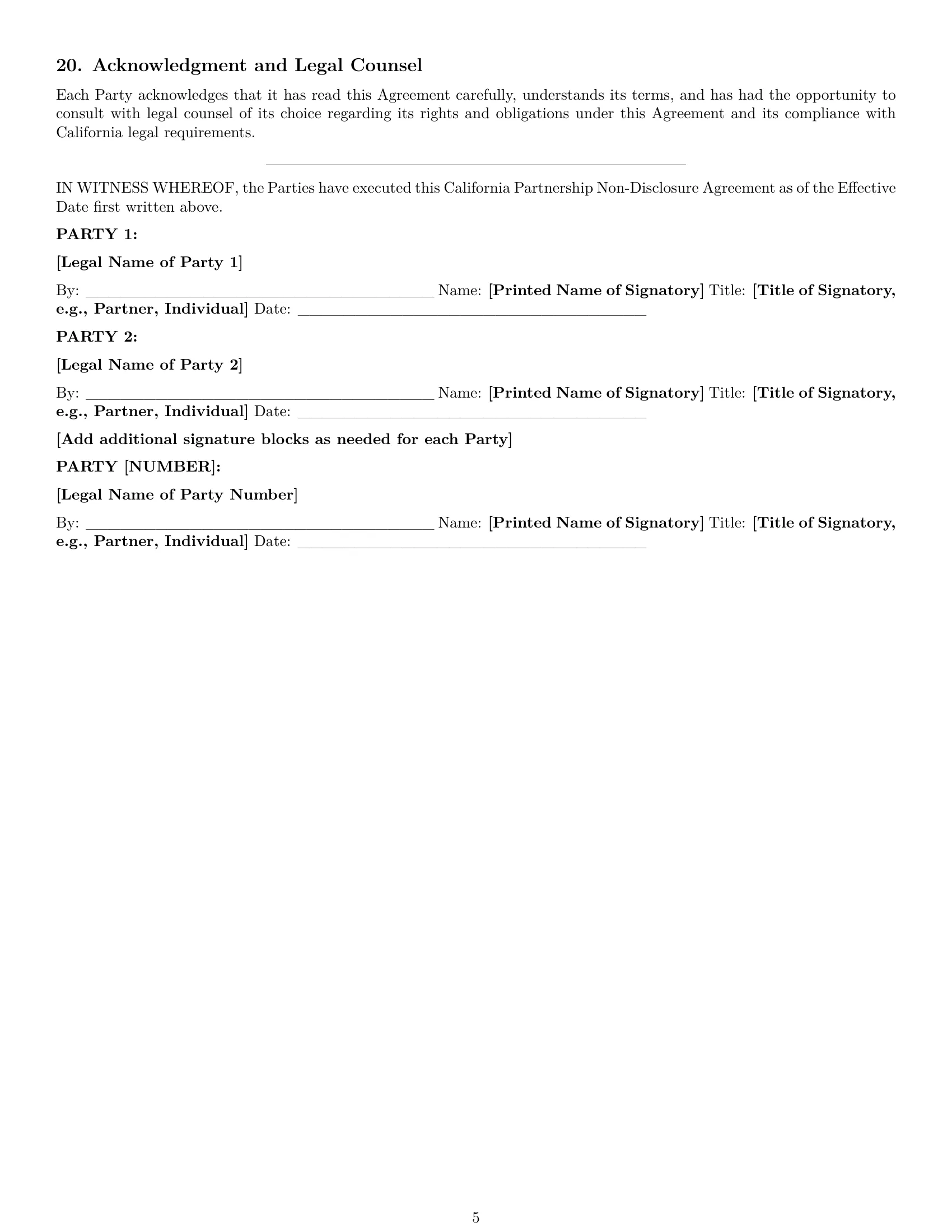 Preview page 5 of Pro California partnership nda template