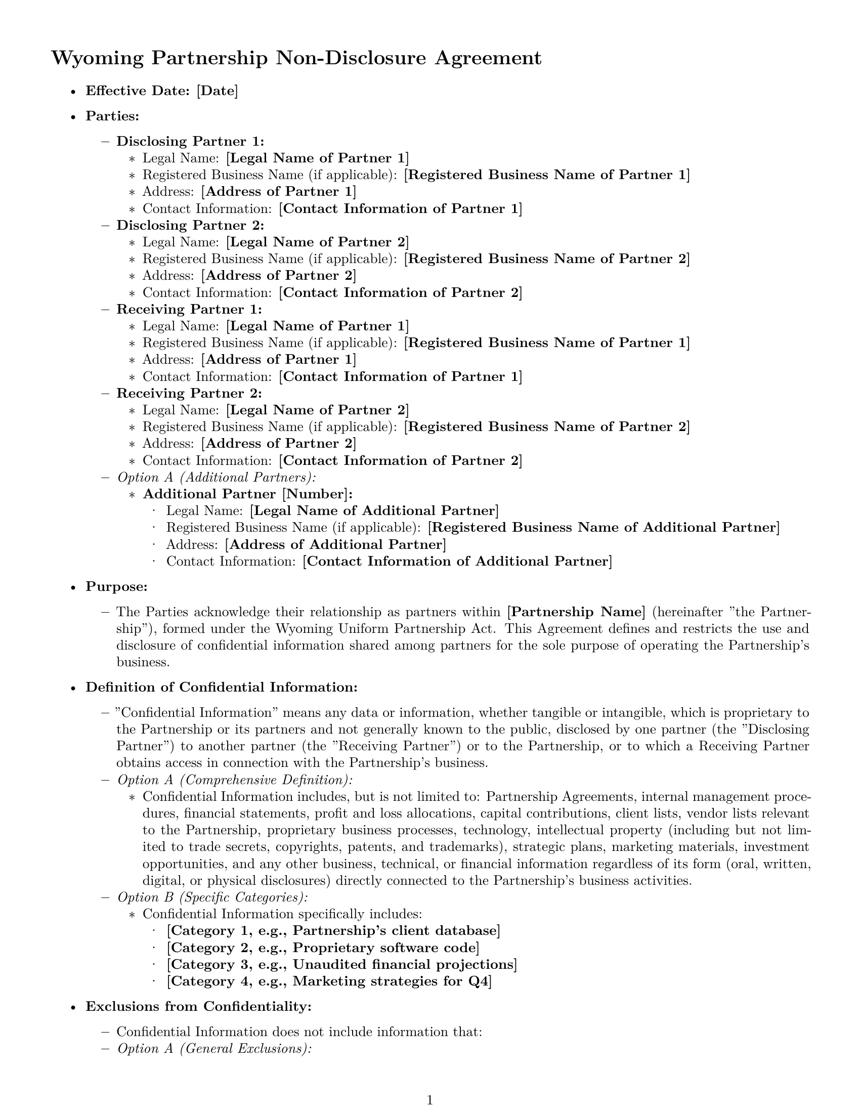 Preview page 1 of Pro Wyoming partnership nda template