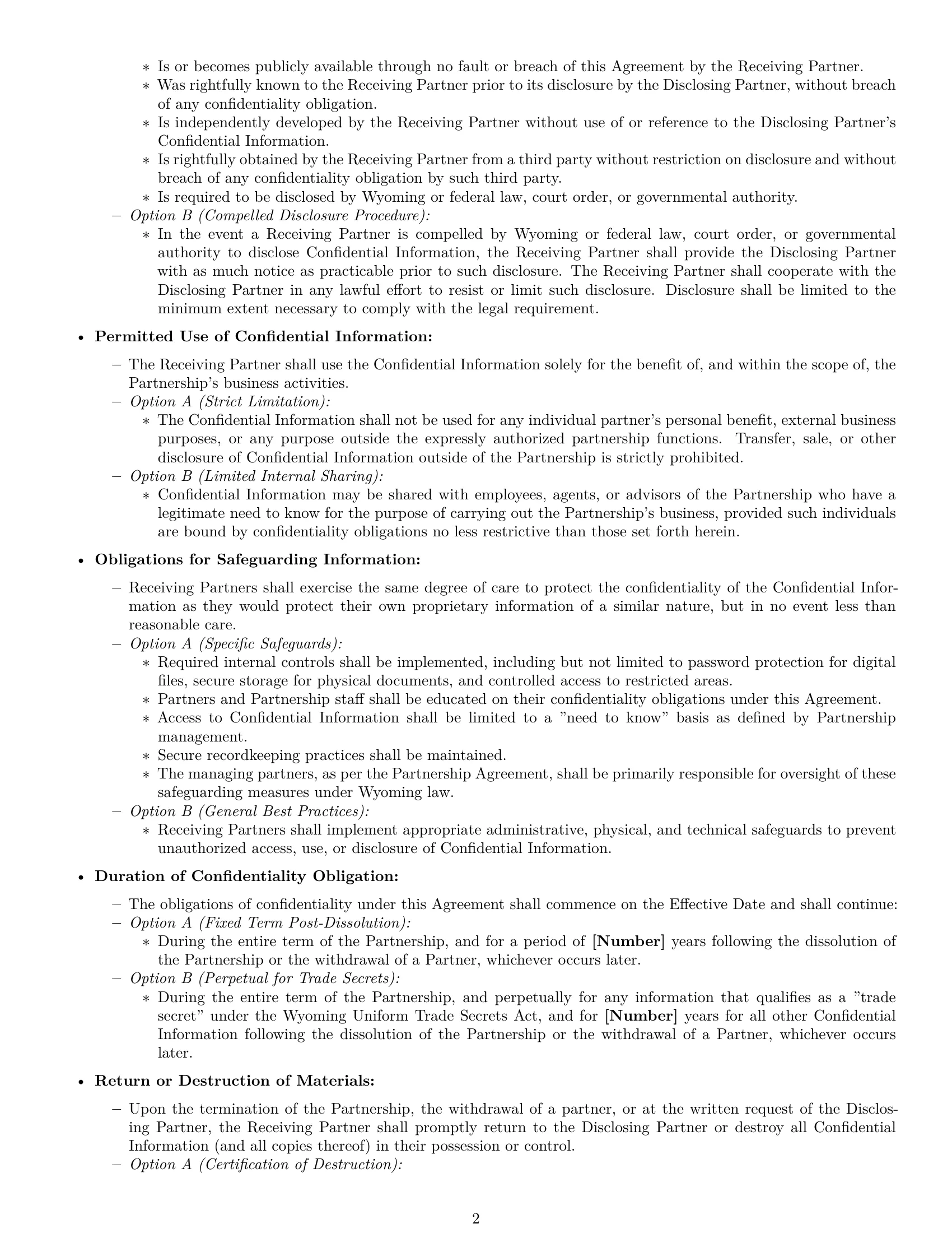 Preview page 2 of Pro Wyoming partnership nda template