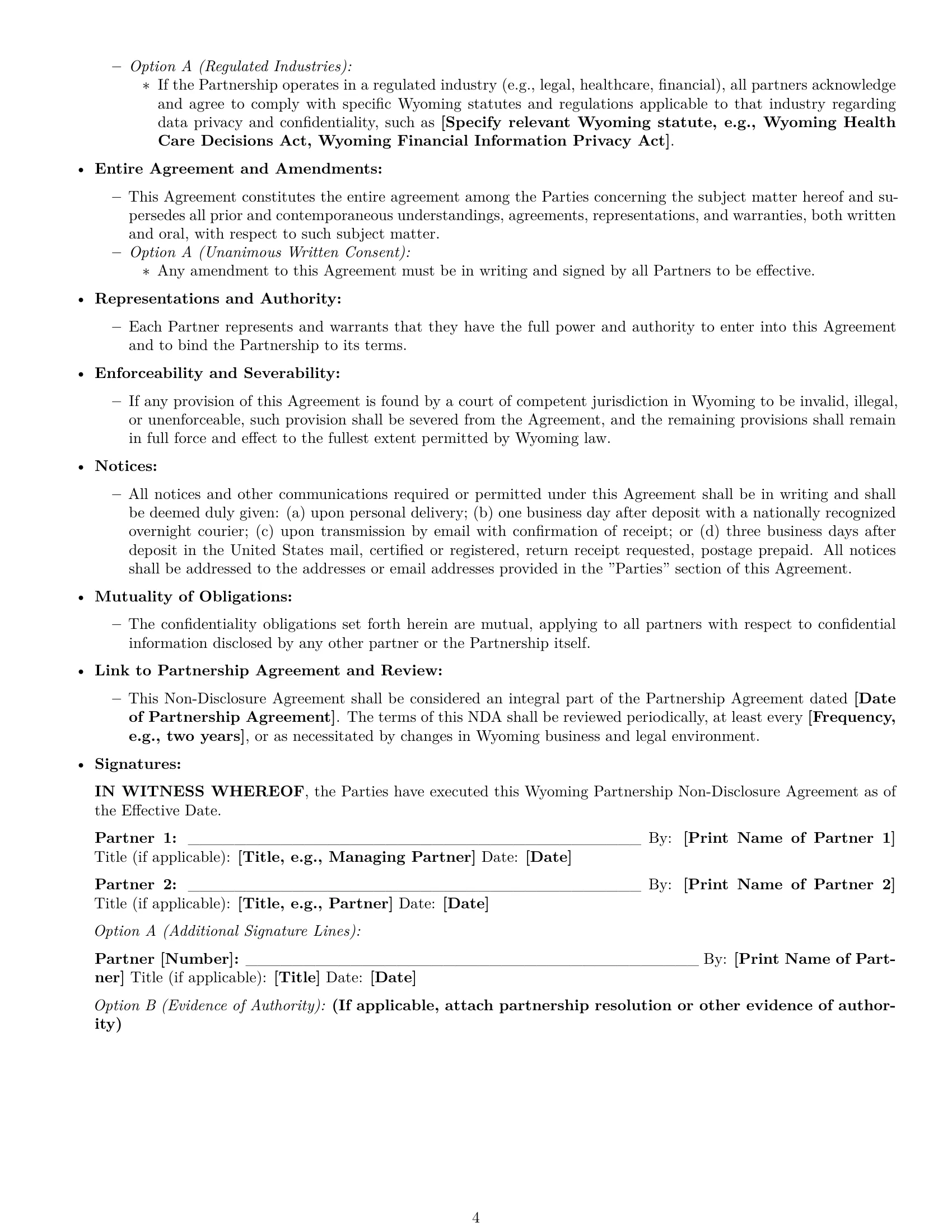 Preview page 4 of Pro Wyoming partnership nda template