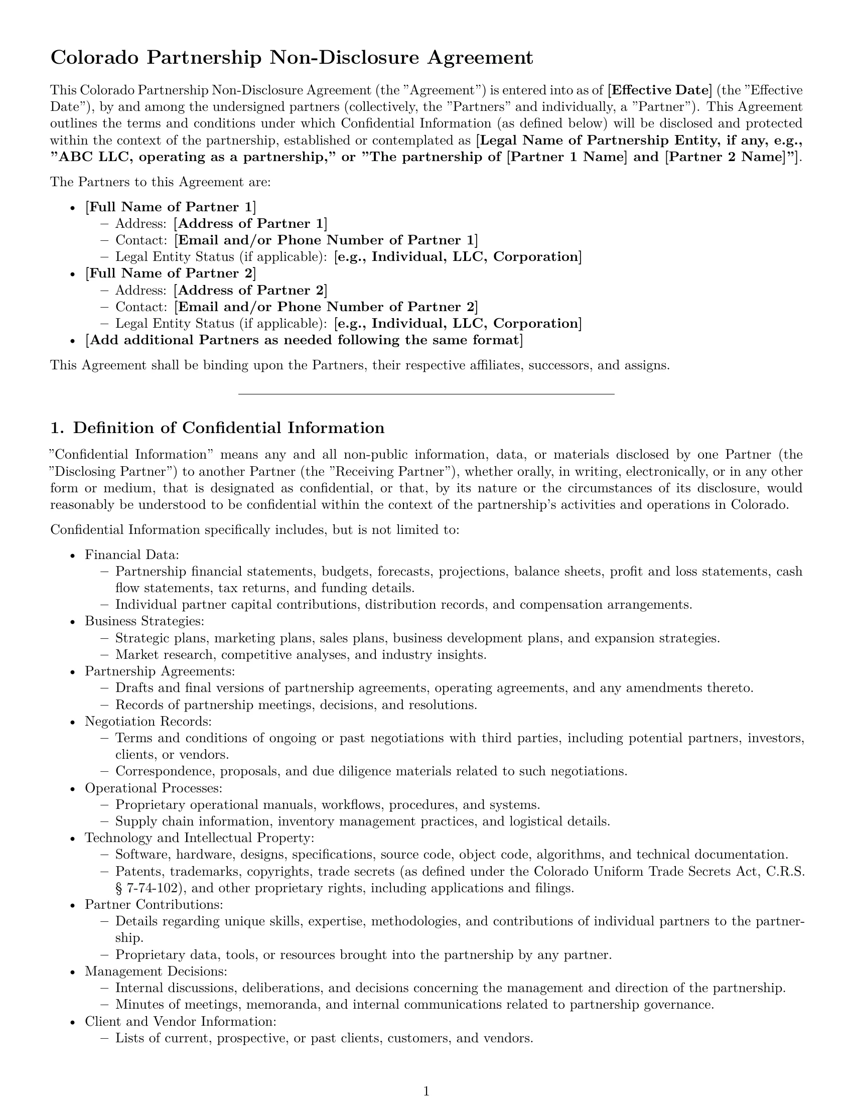 Preview page 1 of Pro Colorado partnership nda template