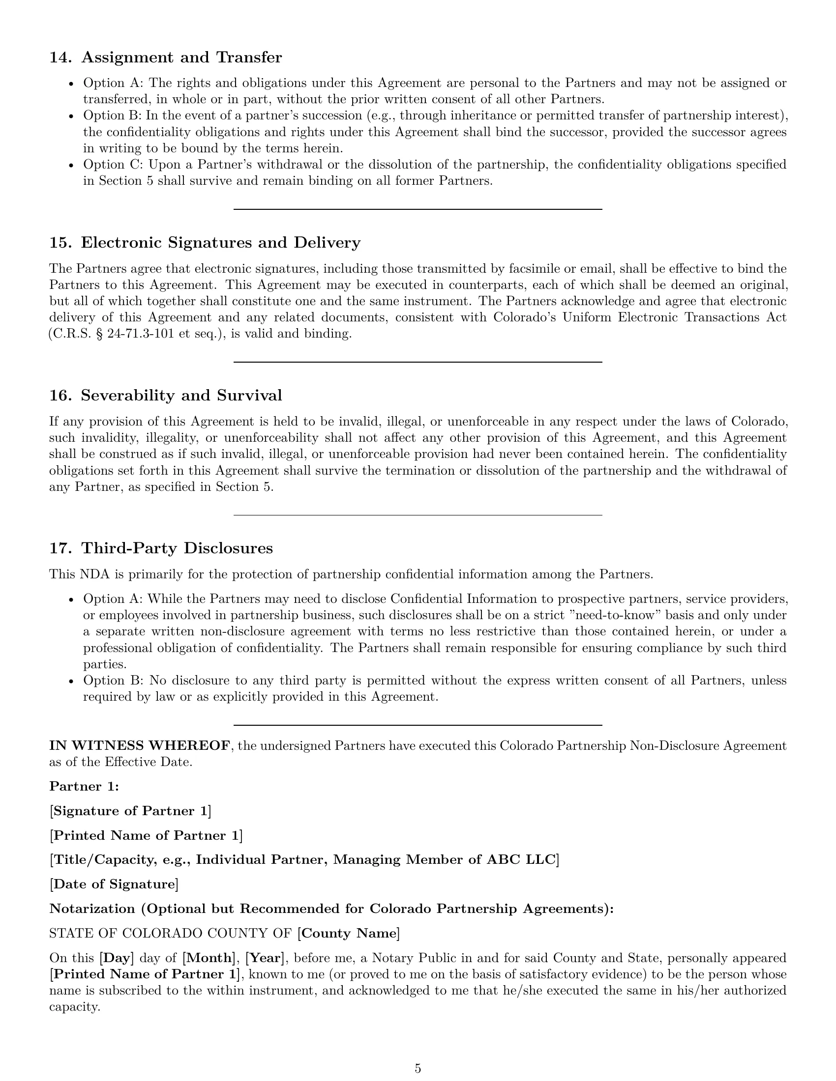 Preview page 5 of Pro Colorado partnership nda template