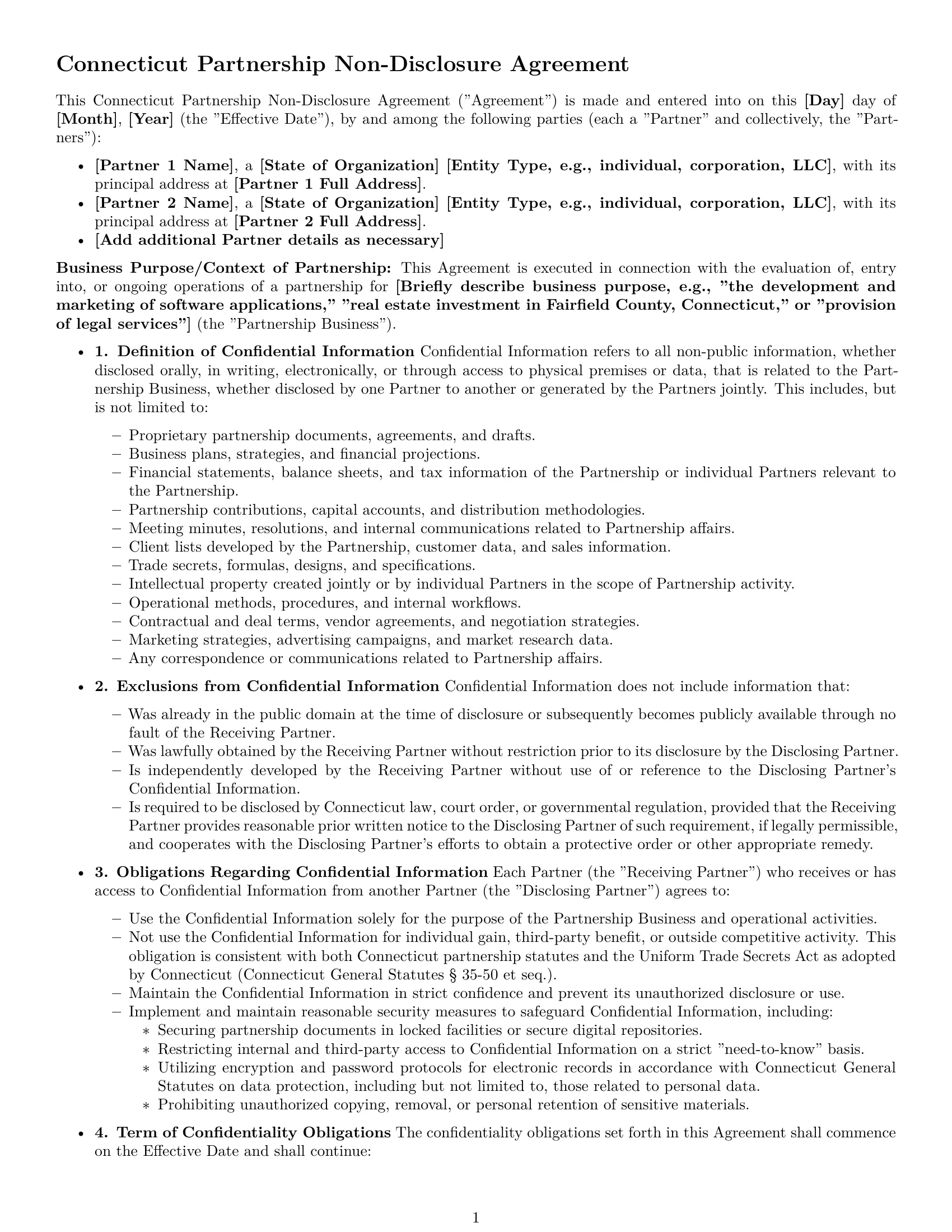 Preview page 1 of Pro Connecticut partnership nda template