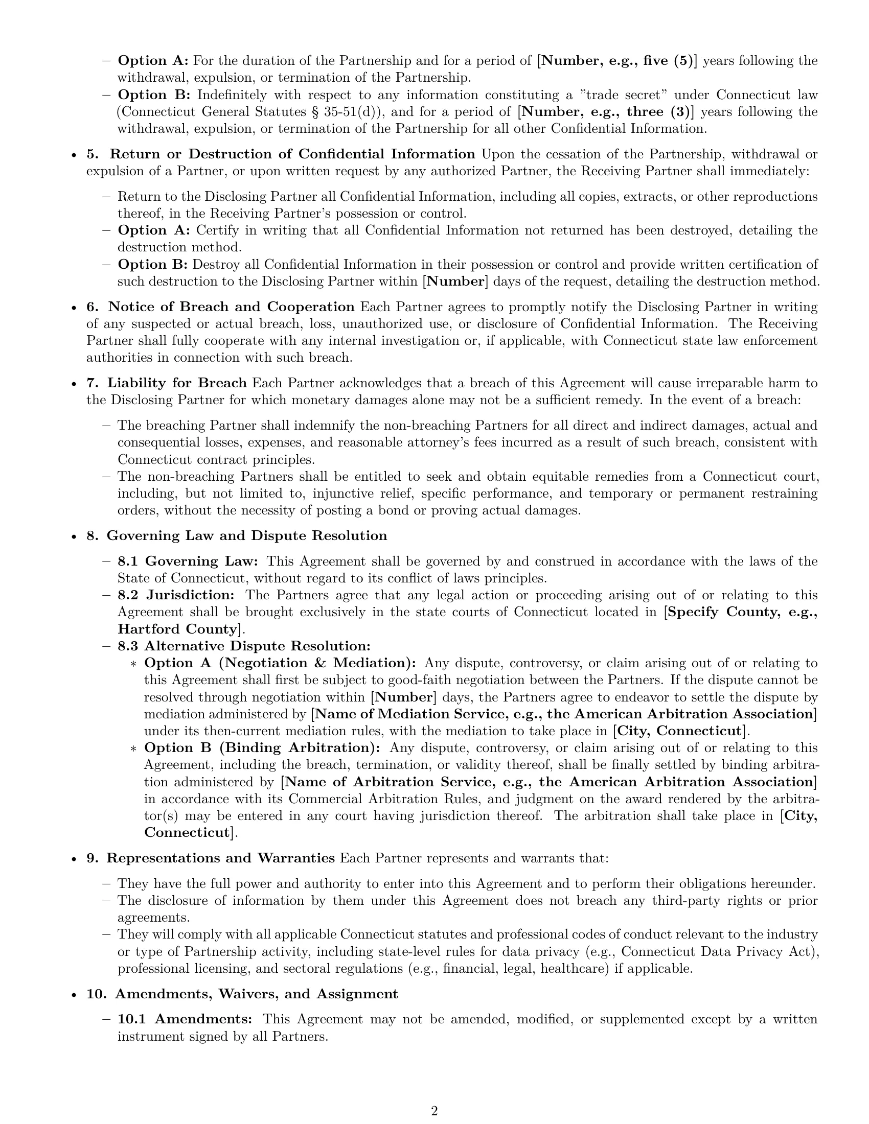 Preview page 2 of Pro Connecticut partnership nda template