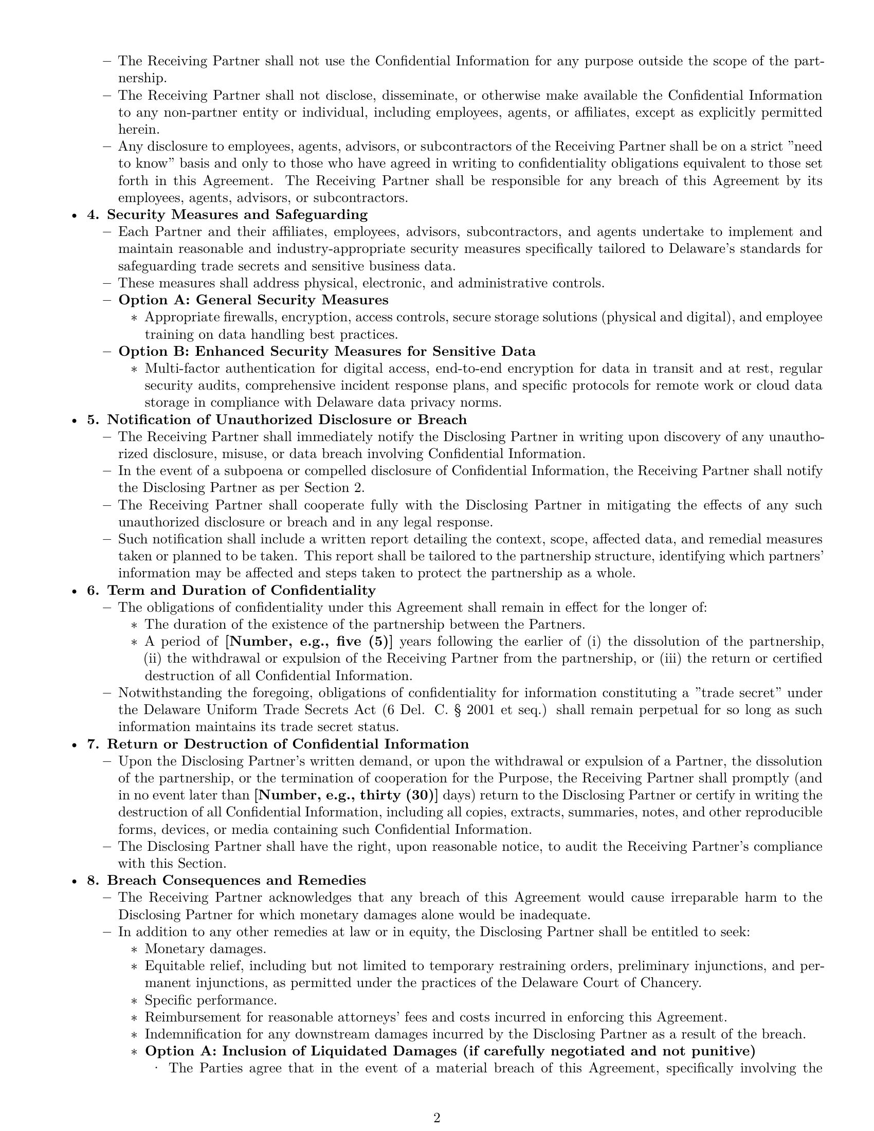 Preview page 2 of Pro Delaware partnership nda template