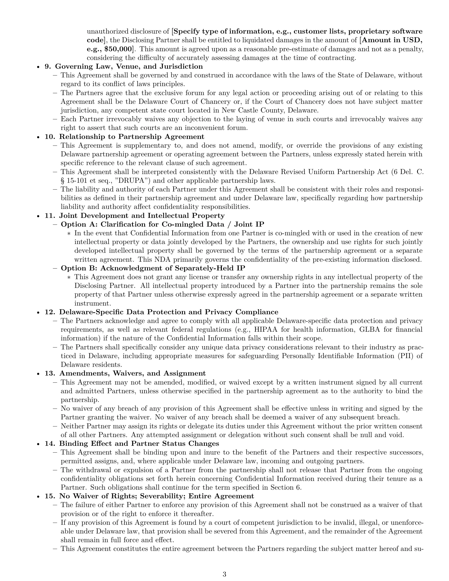 Preview page 3 of Pro Delaware partnership nda template