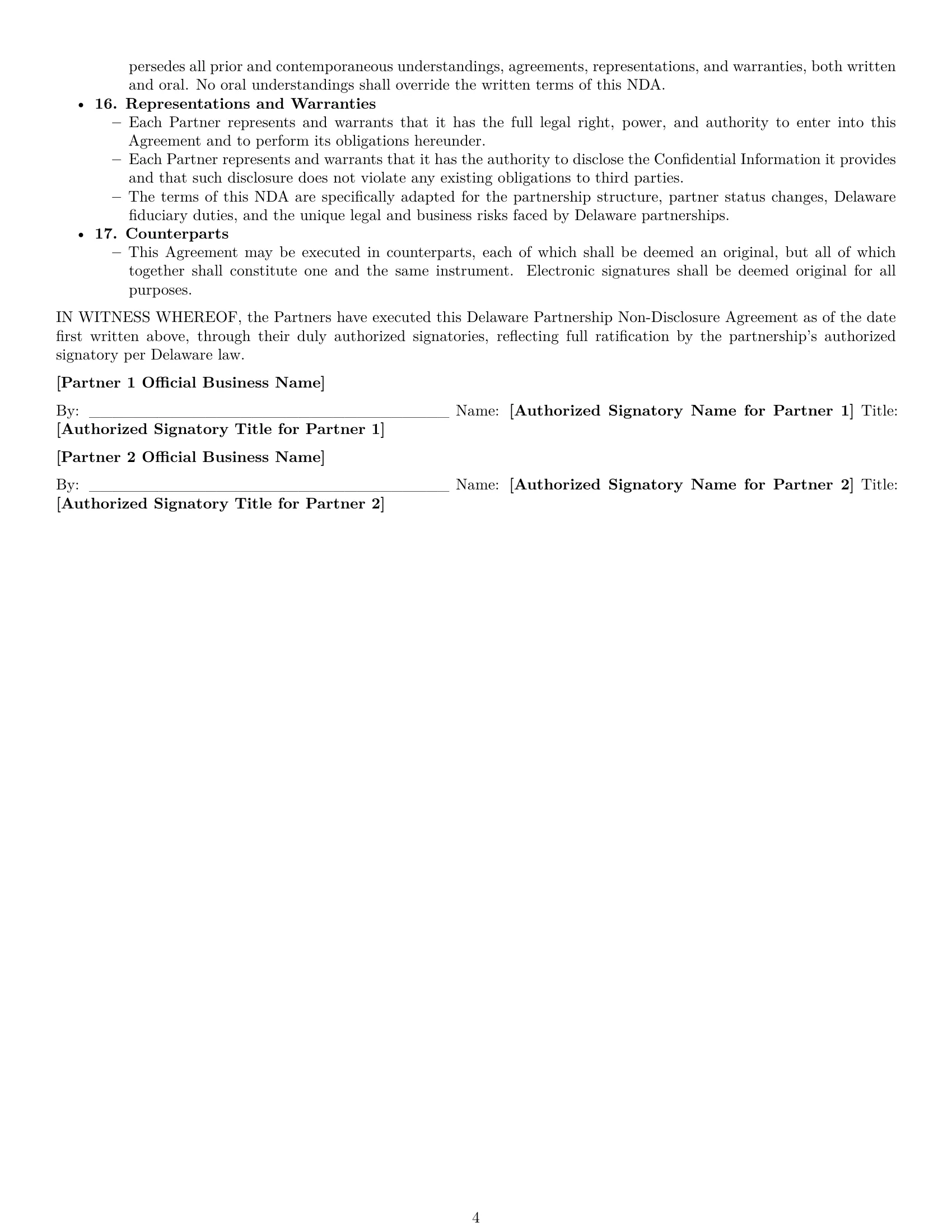Preview page 4 of Pro Delaware partnership nda template