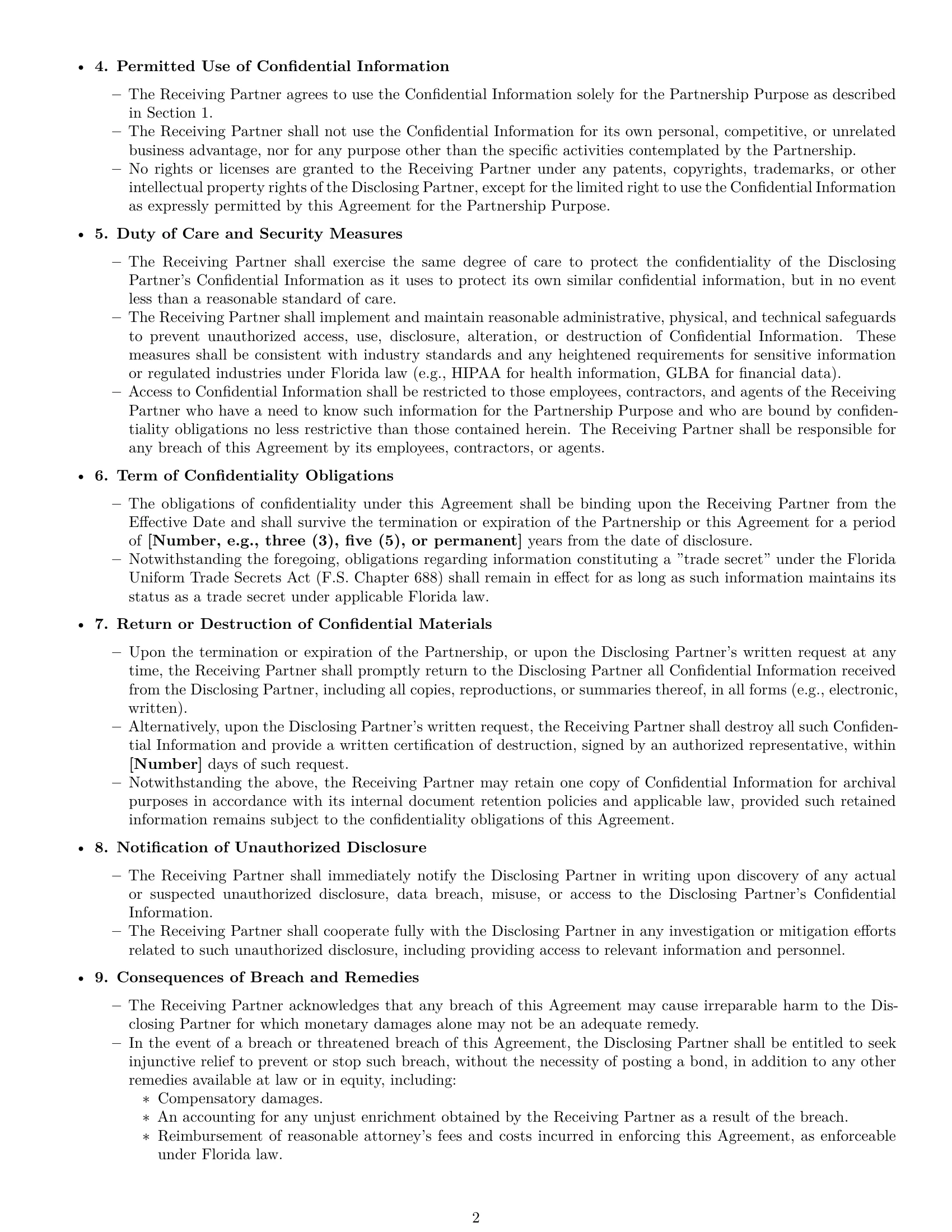 Preview page 2 of Pro Florida partnership nda template