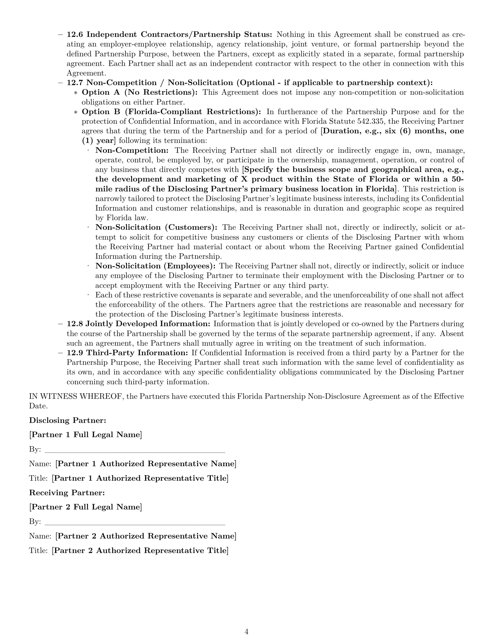 Preview page 4 of Pro Florida partnership nda template