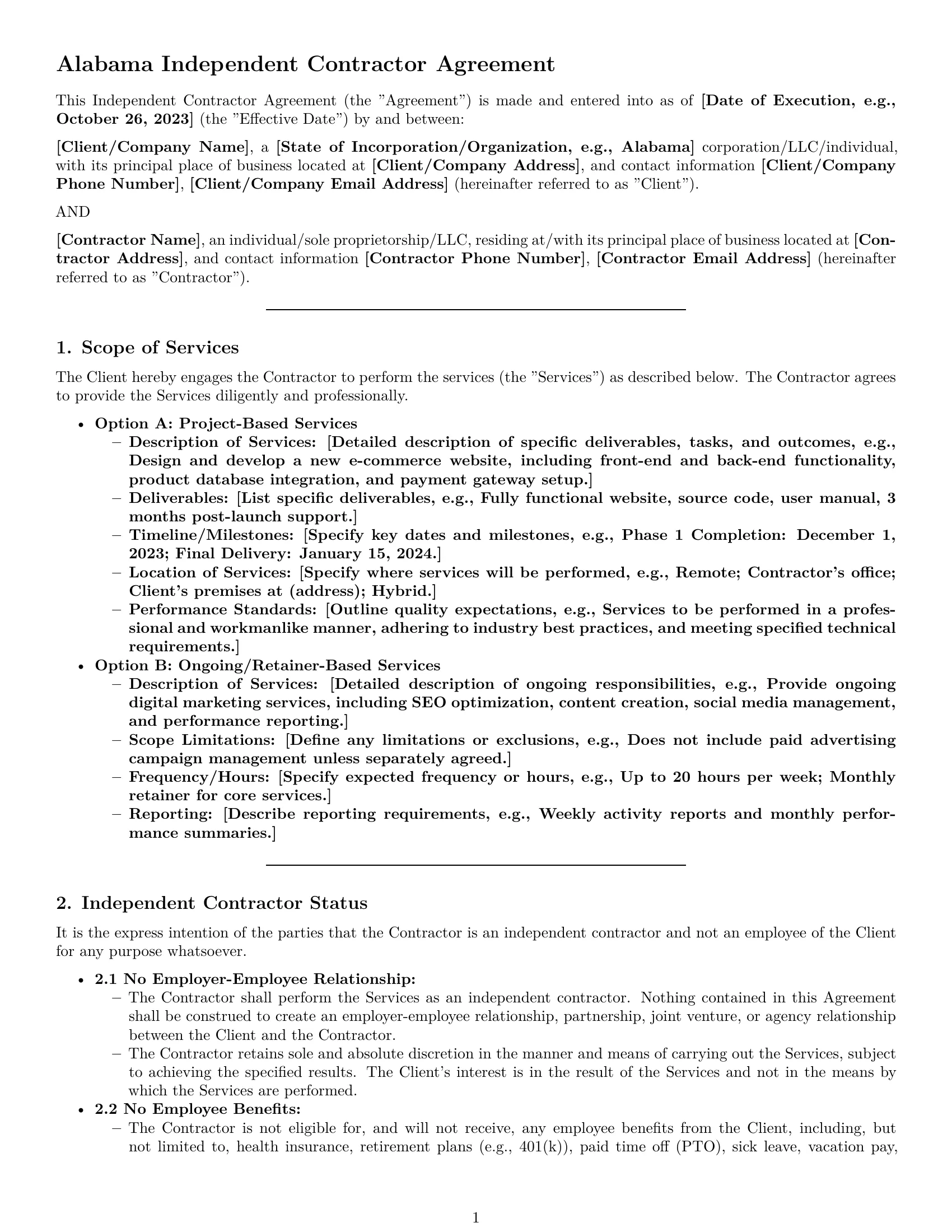 Preview page 1 of Pro Alabama independent contractor agreement template